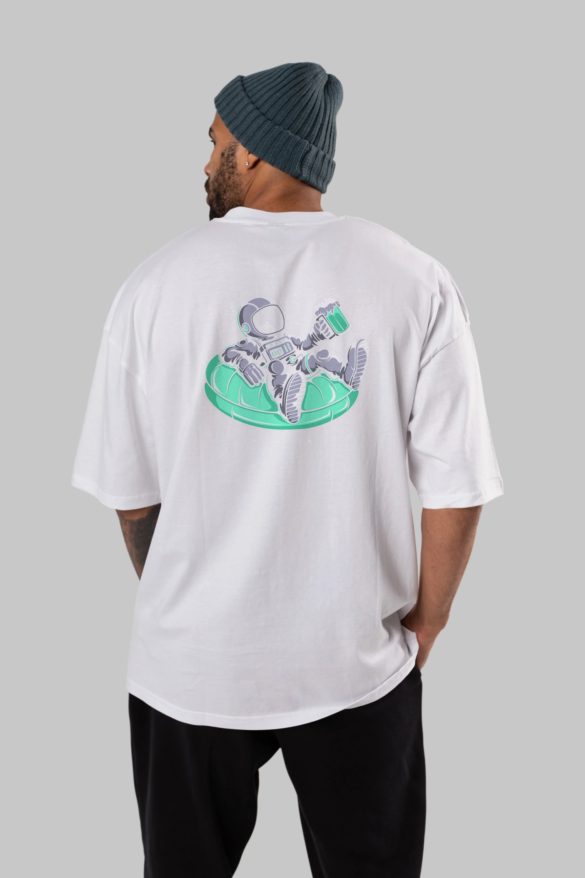 Astronaut Pool Float Arka Baskılı Oversize t-shirt Erkek Kadın Unisex