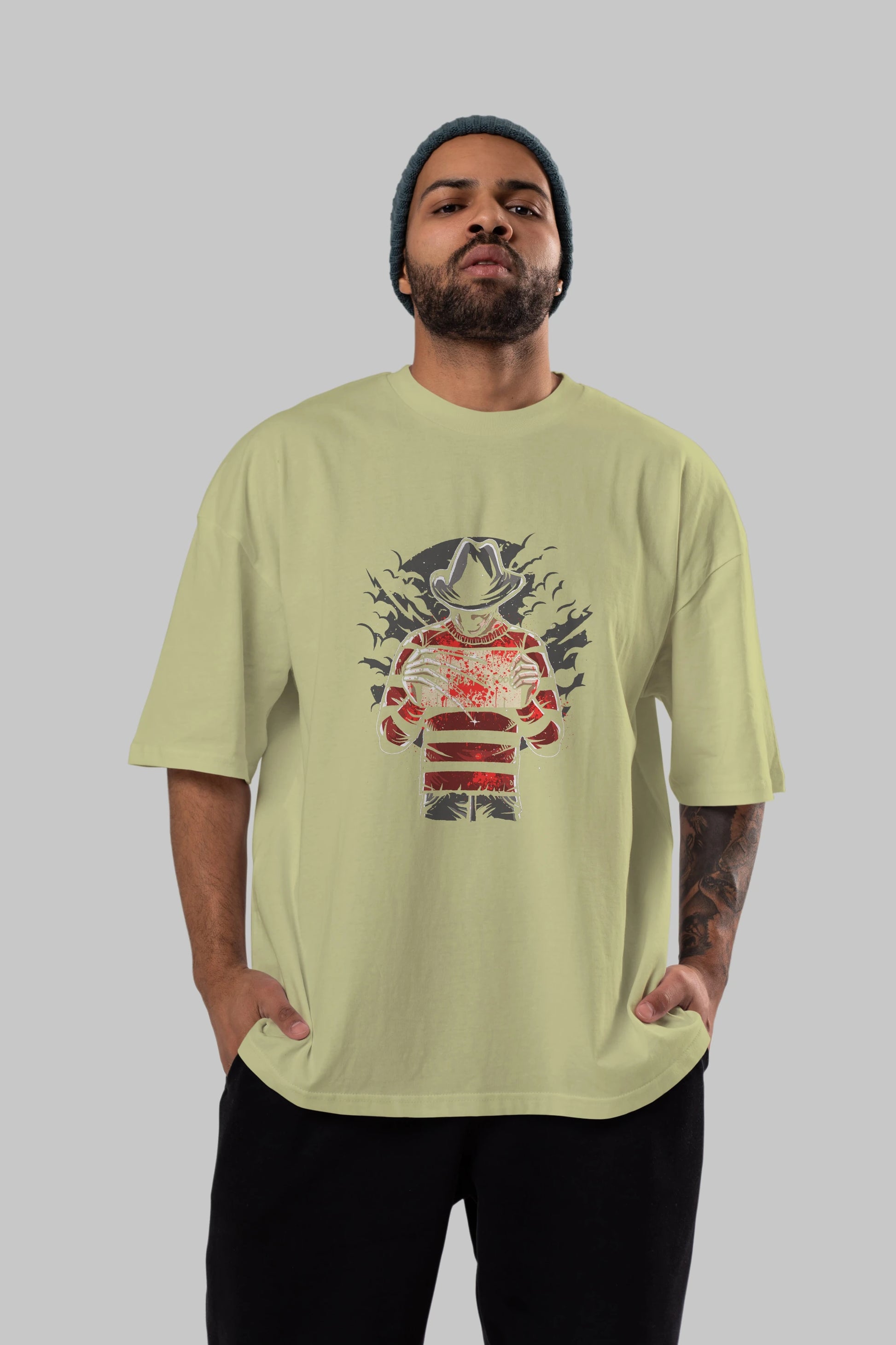 Freddy Will Kill For Food Ön Baskılı Oversize t-shirt Erkek Kadın Unisex %100 Pamuk tişort