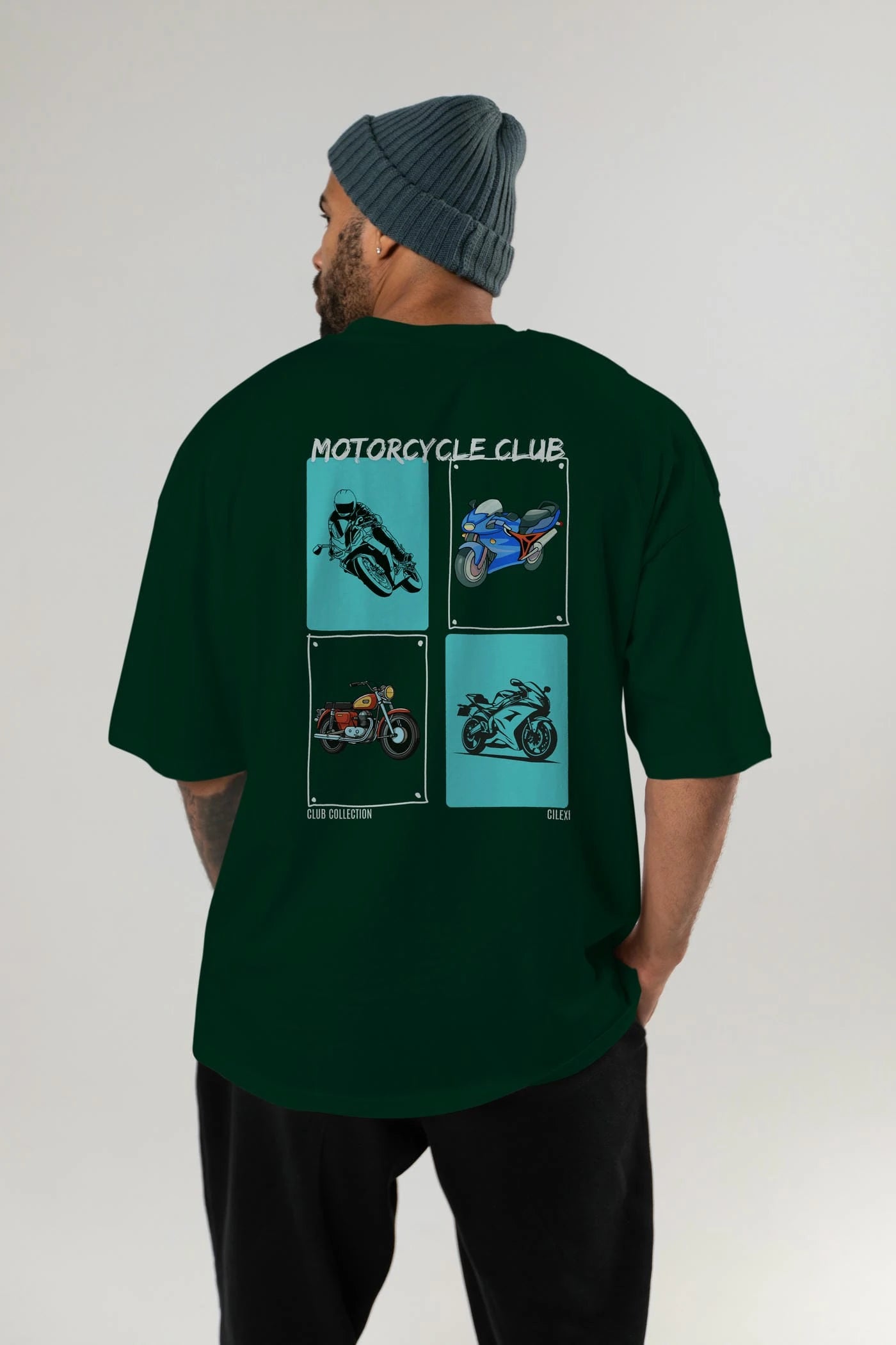 Motorcycle Club Arka Baskılı Oversize t-shirt Erkek Kadın %100 Pamuk Bisiklet Yaka tişort