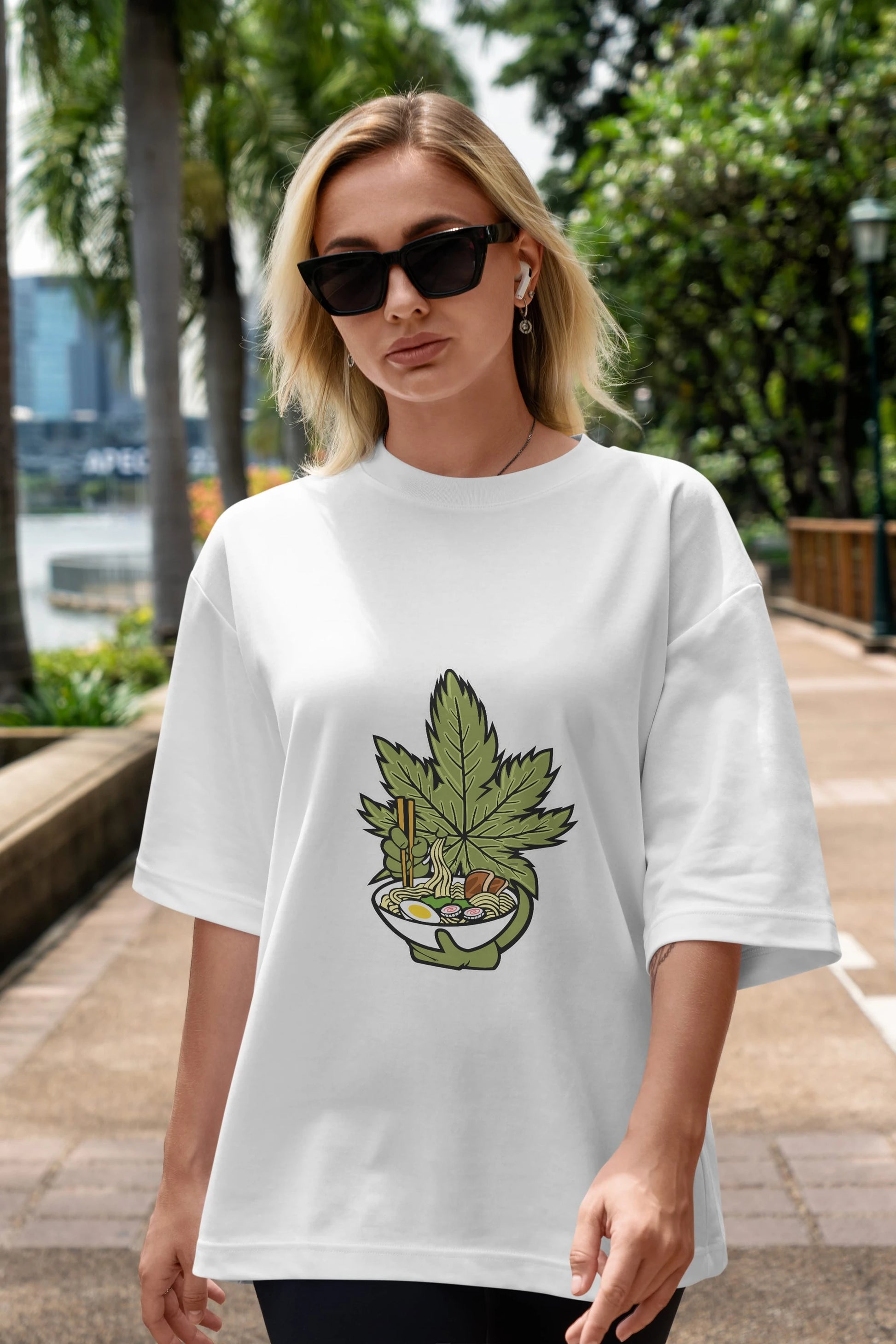 Weed Ramen Ön Baskılı Oversize t-shirt Erkek Kadın Unisex %100 Pamuk tişort