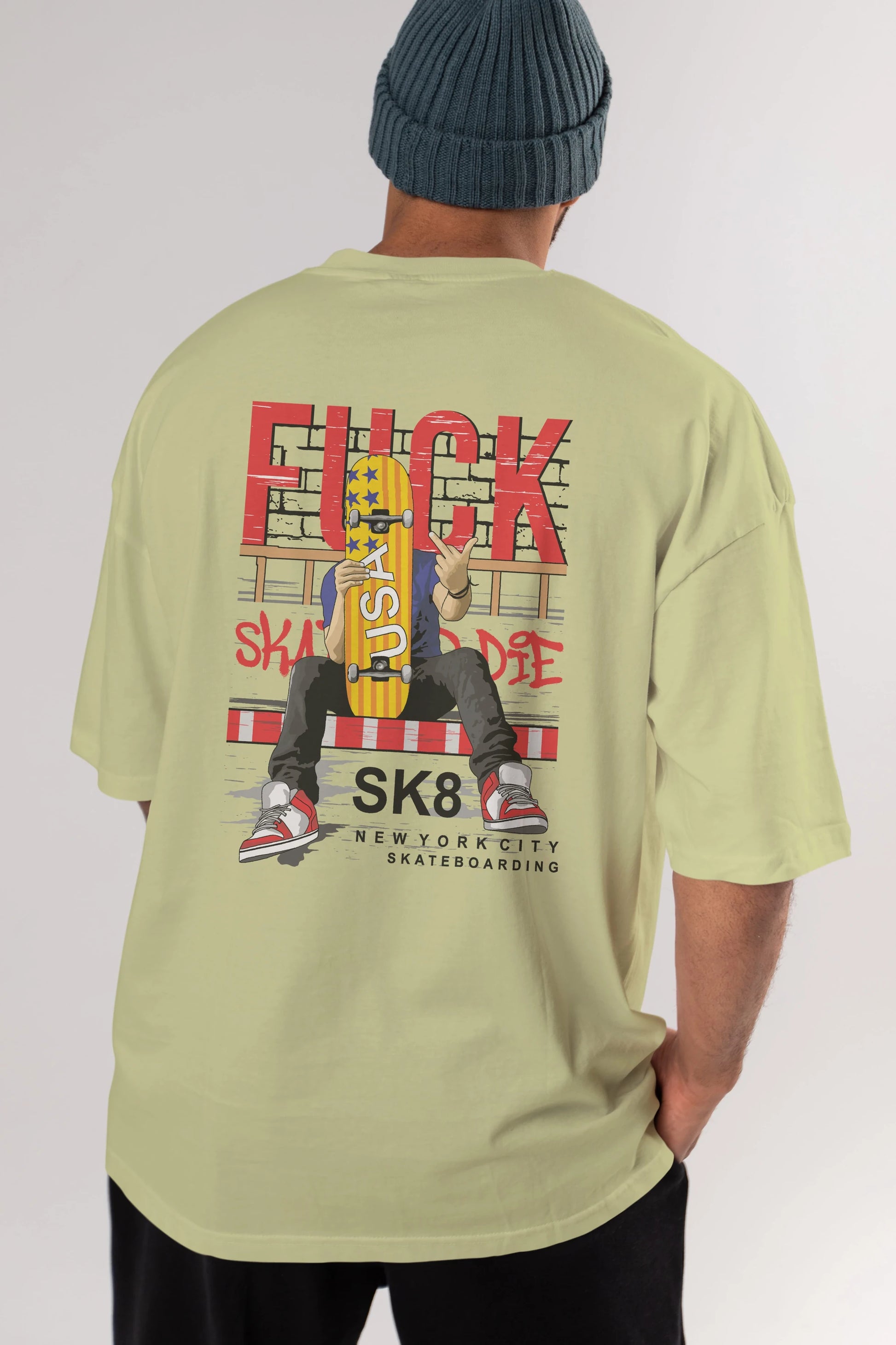 Skate or Die Arka Baskılı Oversize t-shirt Erkek Kadın Unisex