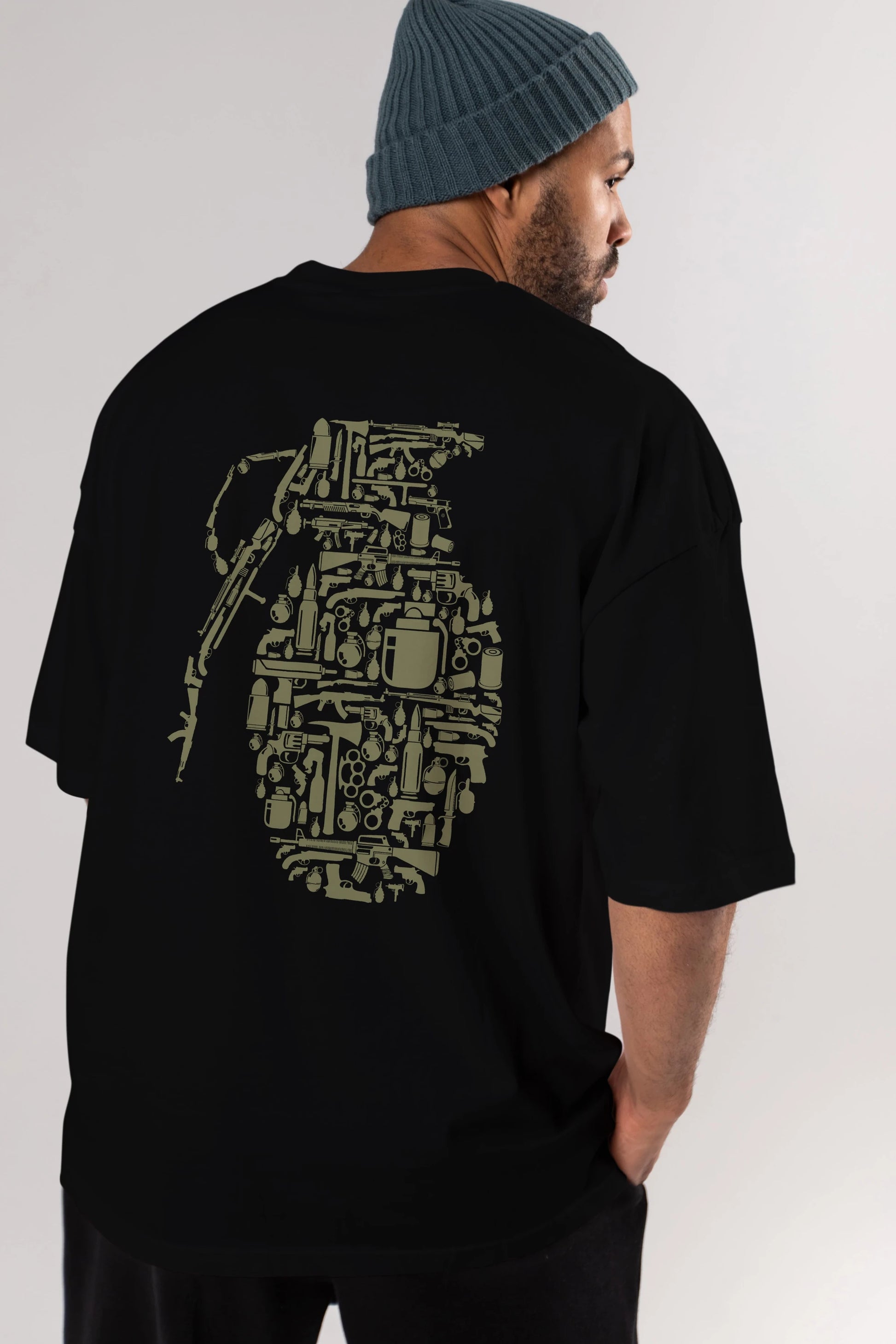 Grenade Arka Baskılı Oversize t-shirt %100 pamuk Erkek Kadın Unisex