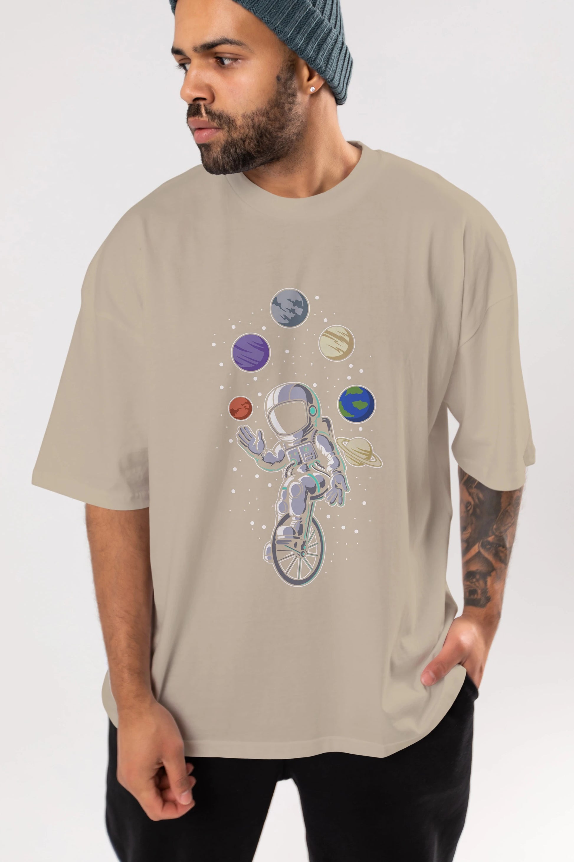 Astronaut Circus Ön Baskılı Oversize t-shirt Erkek Kadın Unisex
