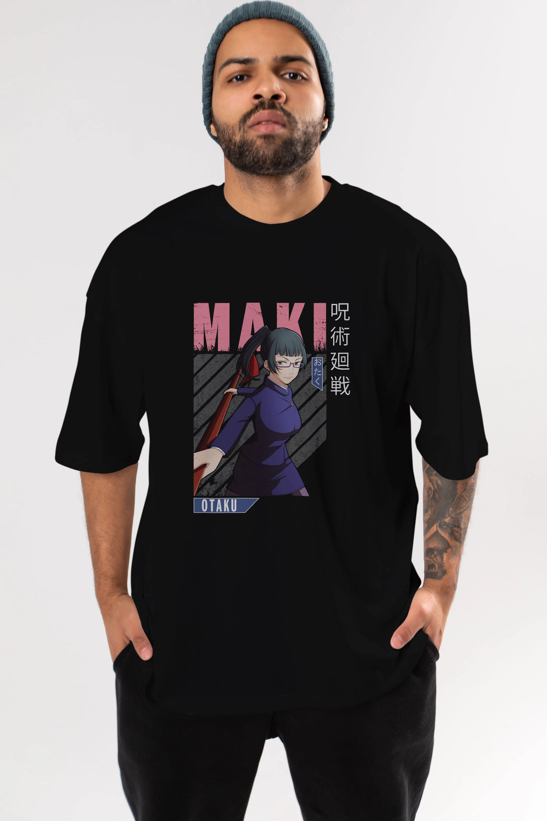 Maki Zenin CHAINSAWMAN Anime Ön Baskılı Oversize t-shirt %100 pamuk Erkek Kadın Unisex