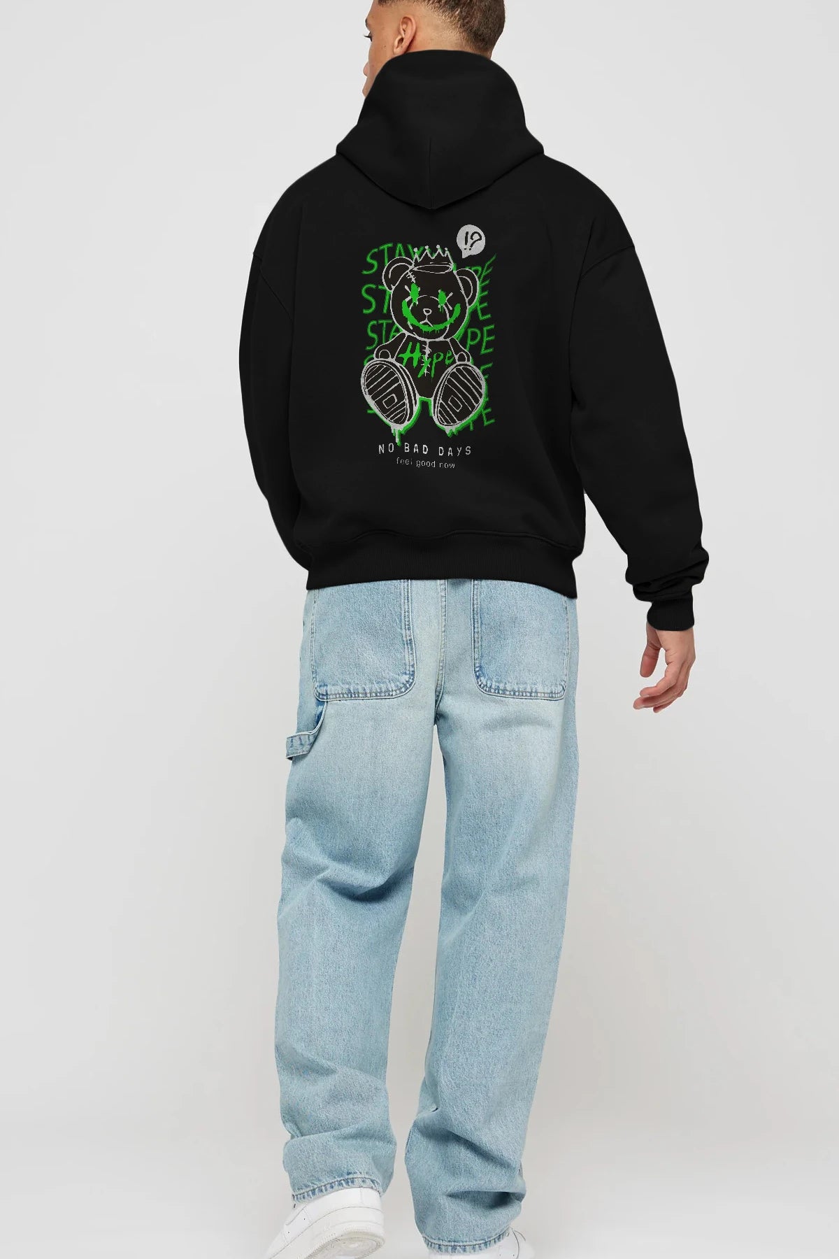 Stay Hype Bear Arka Baskılı Hoodie Oversize Kapüşonlu Sweatshirt Erkek Kadın Unisex