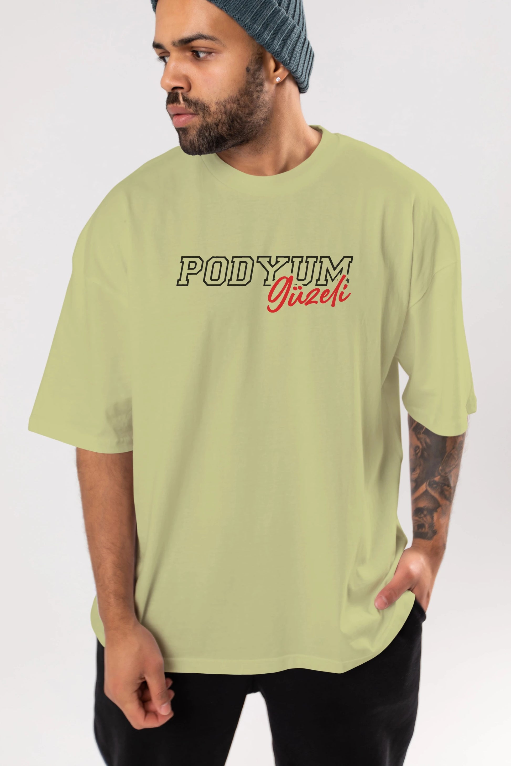 Podyum Güzeli Ön Baskılı Oversize t-shirt %100 pamuk Erkek Kadın Unisex