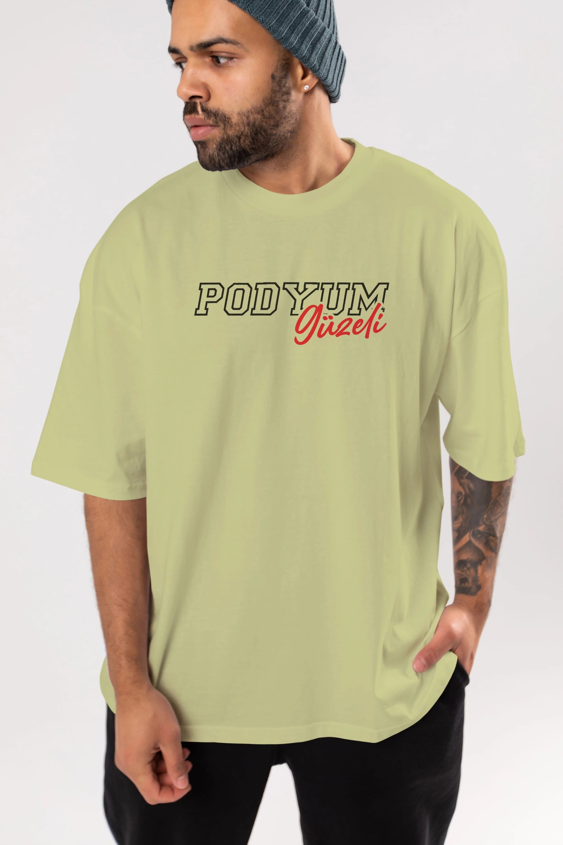Podyum Güzeli Ön Baskılı Oversize t-shirt %100 pamuk Erkek Kadın Unisex
