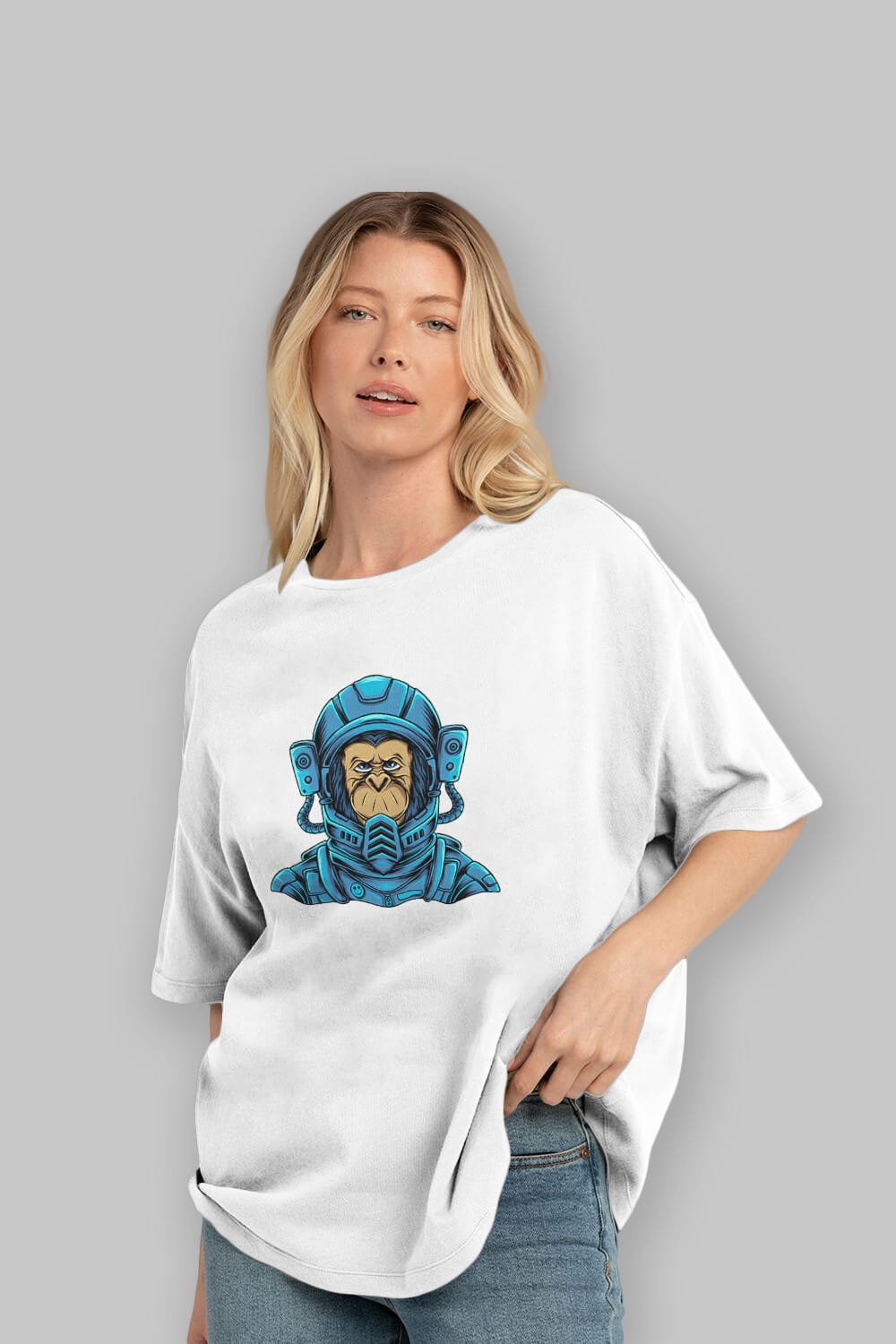 Astromonkey Ön Baskılı Oversize t-shirt Erkek Kadın Unisex