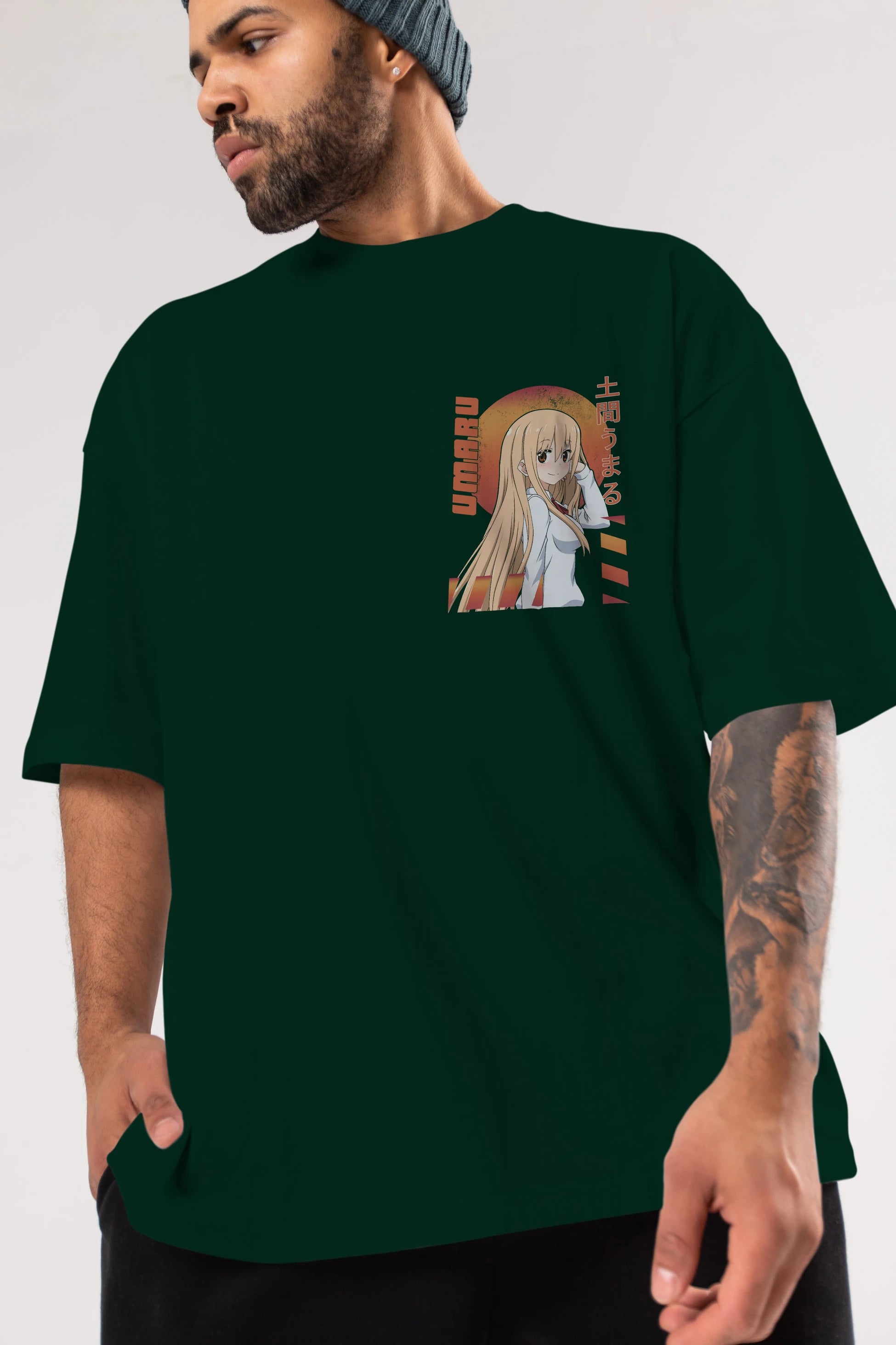 Umaru Doma 5 Ön Sol Baskılı Oversize t-shirt Erkek Kadın Unisex %100 Pamuk Bisiklet Yaka tişort