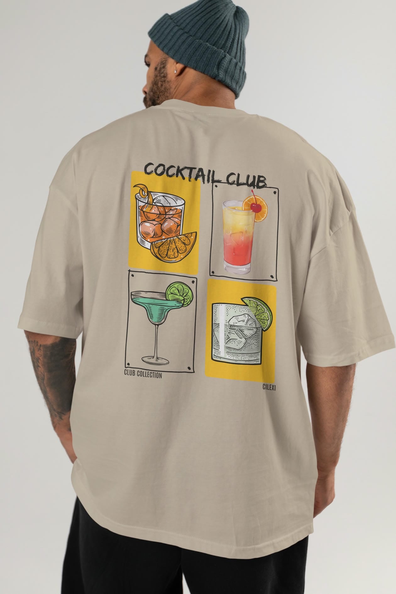 Cocktail Club Arka Baskılı Oversize t-shirt Erkek Kadın %100 Pamuk Bisiklet Yaka tişort