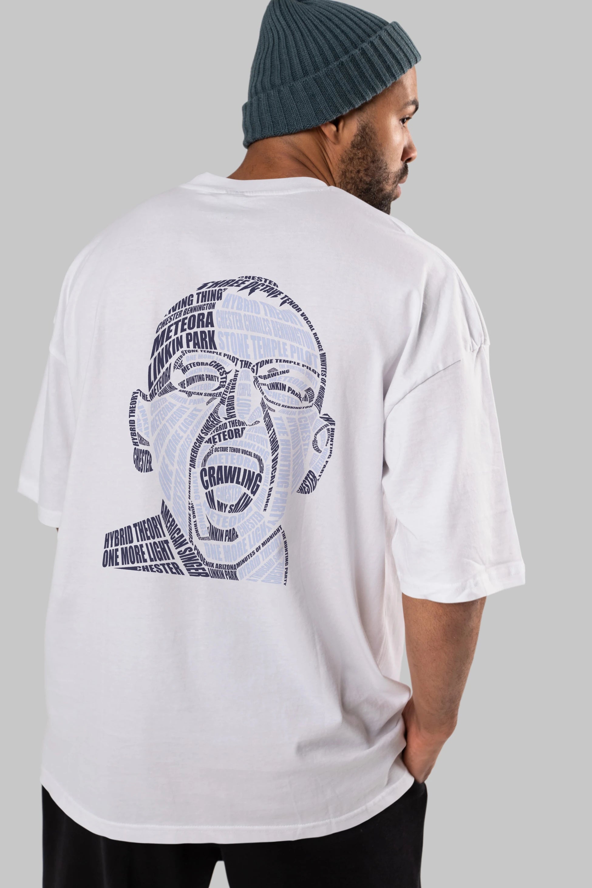 Chester Bennington Calligram Arka Baskılı Oversize t-shirt %100 pamuk Erkek Kadın Unisex