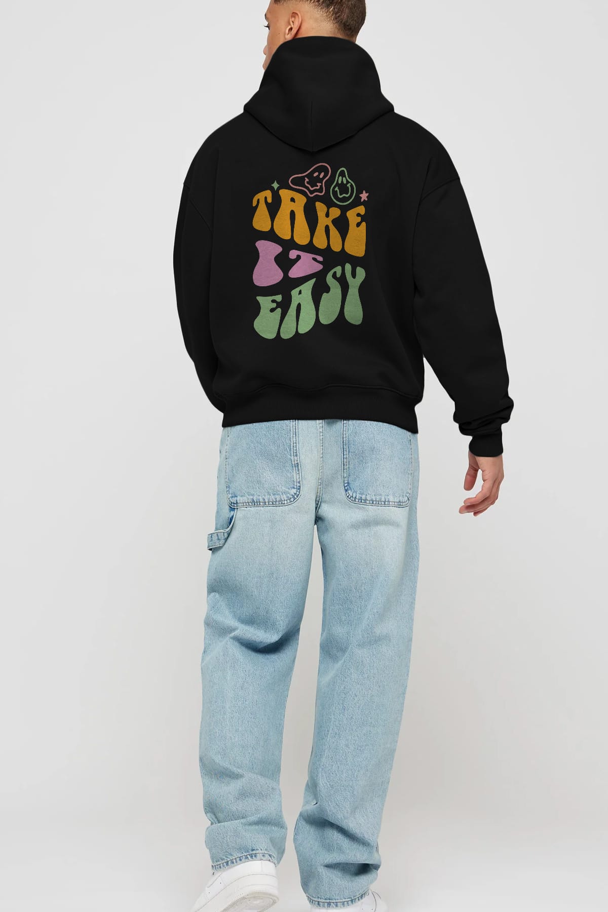 Take it Easy Yazılı Arka Baskılı Oversize Hoodie Kapüşonlu Sweatshirt Erkek Kadın Unisex