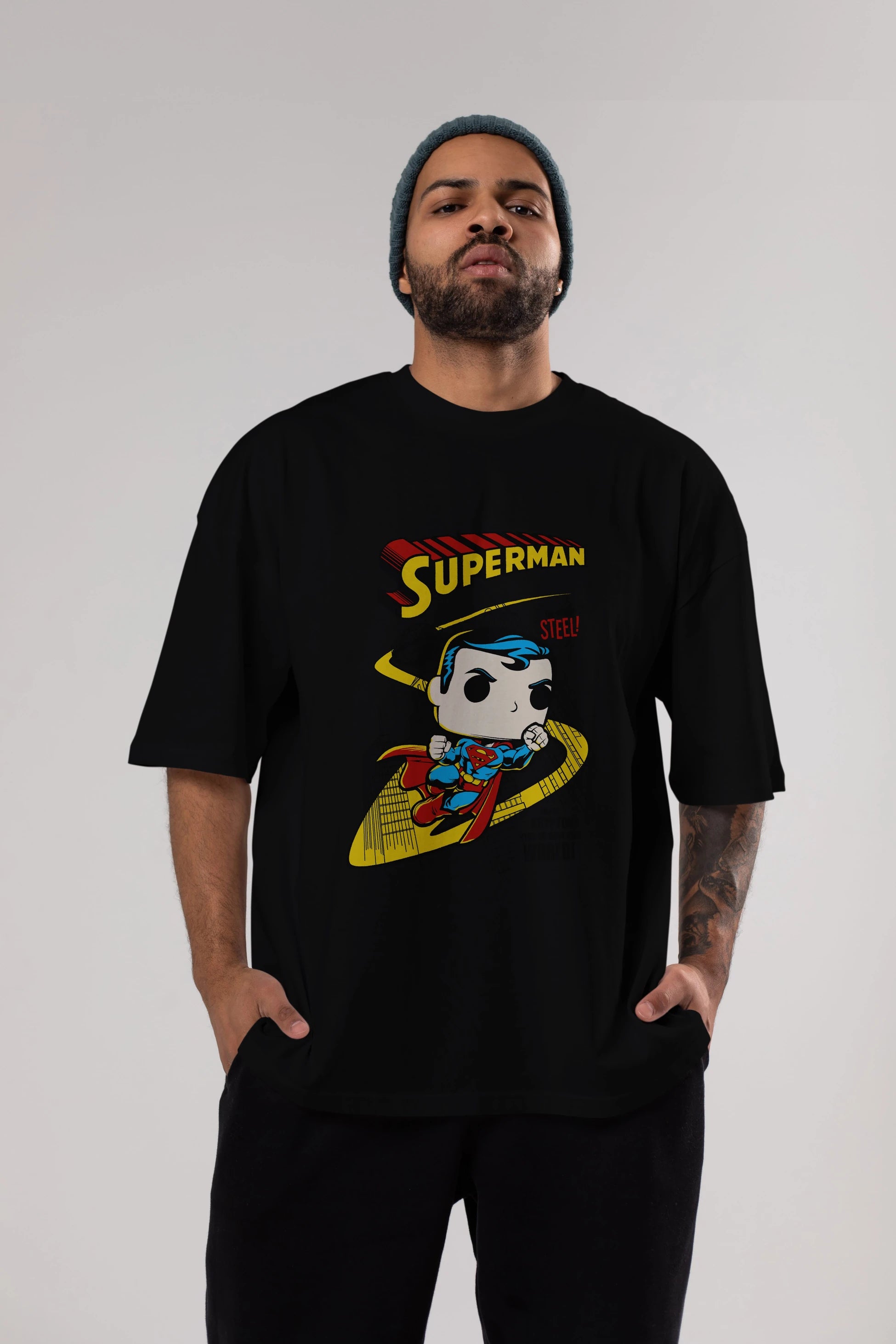 Superman (2) Ön Baskılı Oversize t-shirt Erkek Kadın Unisex %100 Pamuk Bisiklet Yaka tişort