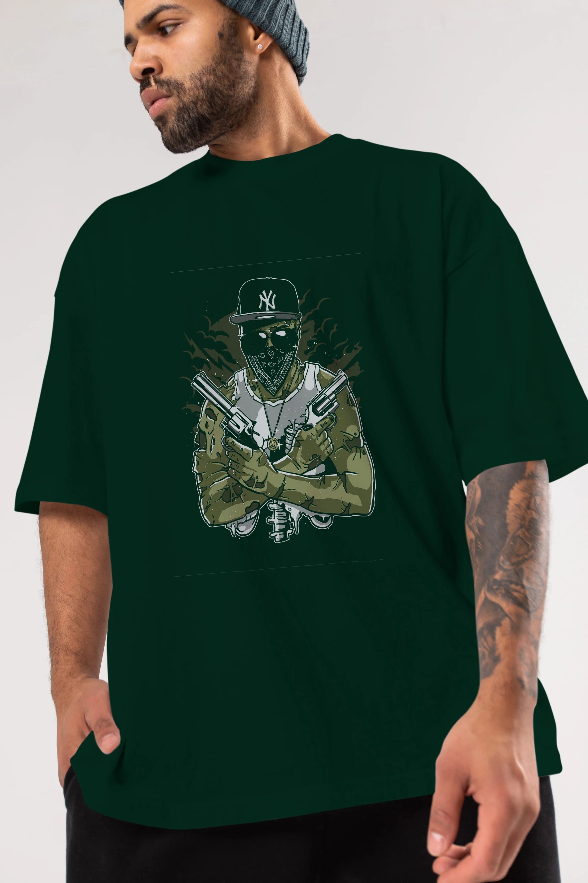 Gangsta Zombie Ön Baskılı Oversize t-shirt Erkek Kadın Unisex %100 Pamuk tişort