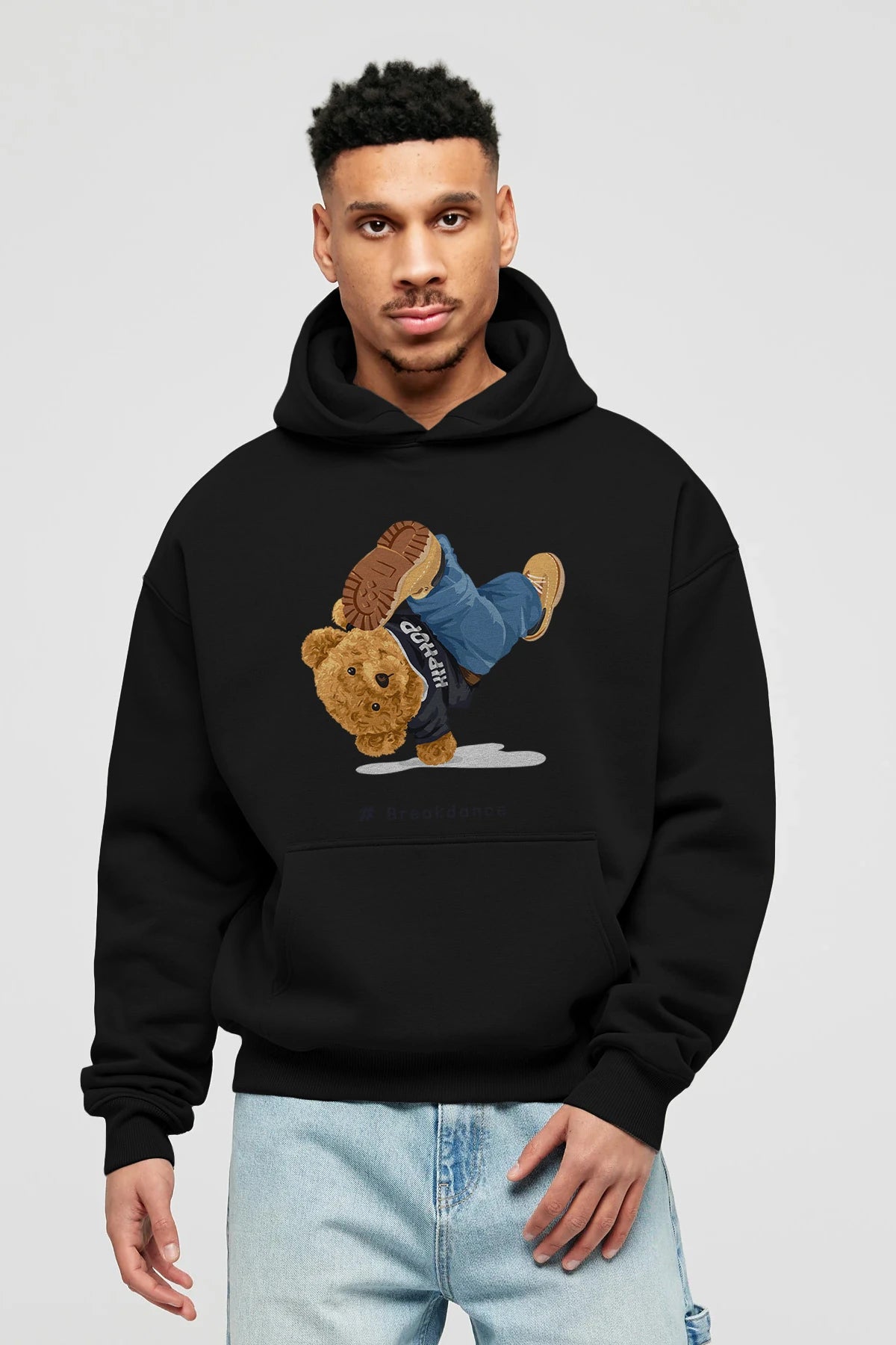 Teddy Bear Breakdance Ön Baskılı Hoodie Oversize Kapüşonlu Sweatshirt Erkek Kadın Unisex