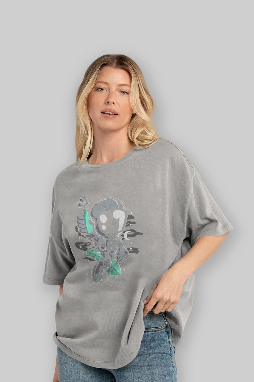 Astronaut Rocket Ön Baskılı Oversize t-shirt Erkek Kadın Unisex