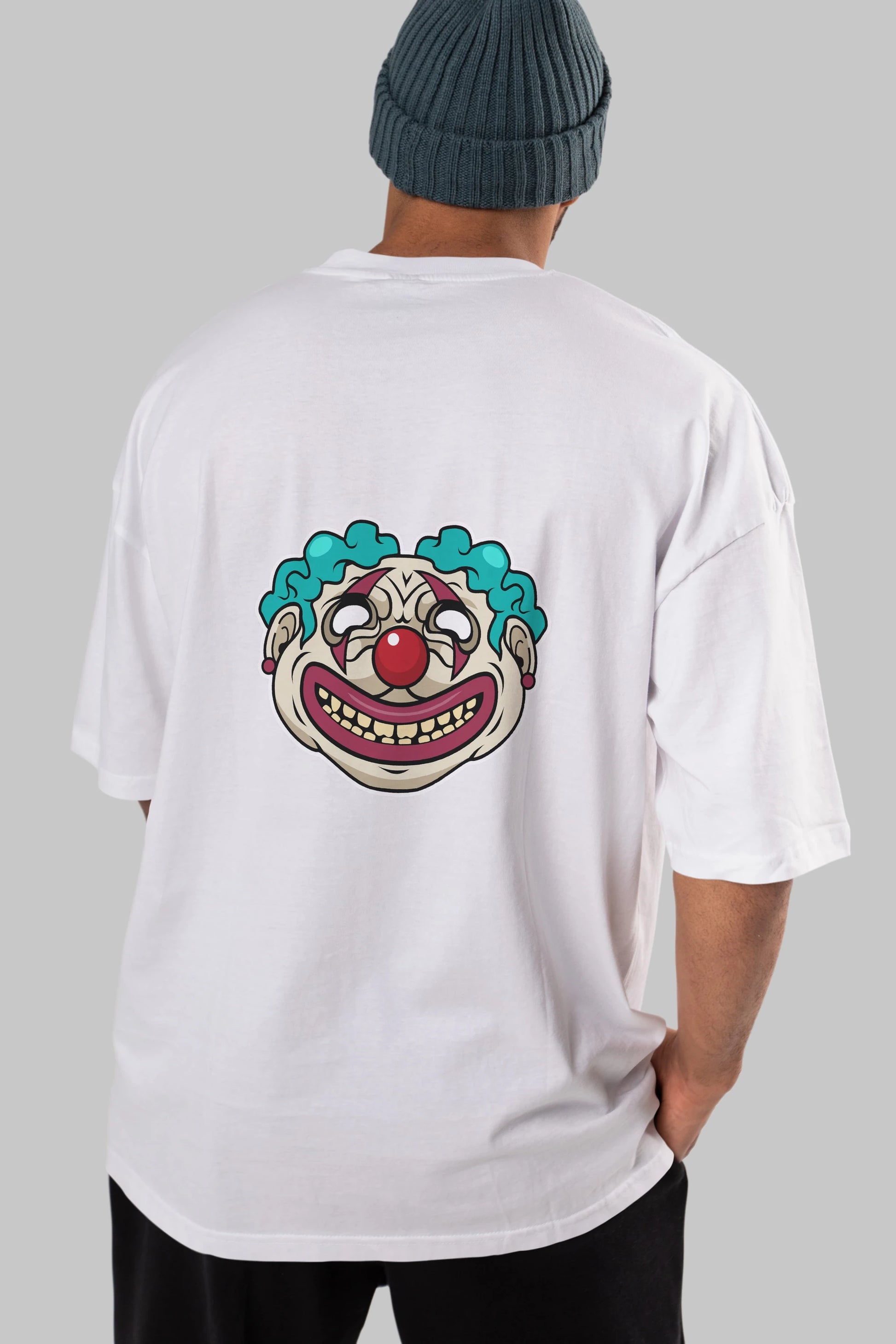 Clown Head Arka Baskılı Oversize t-shirt Erkek Kadın Unisex %100 Pamuk tişort