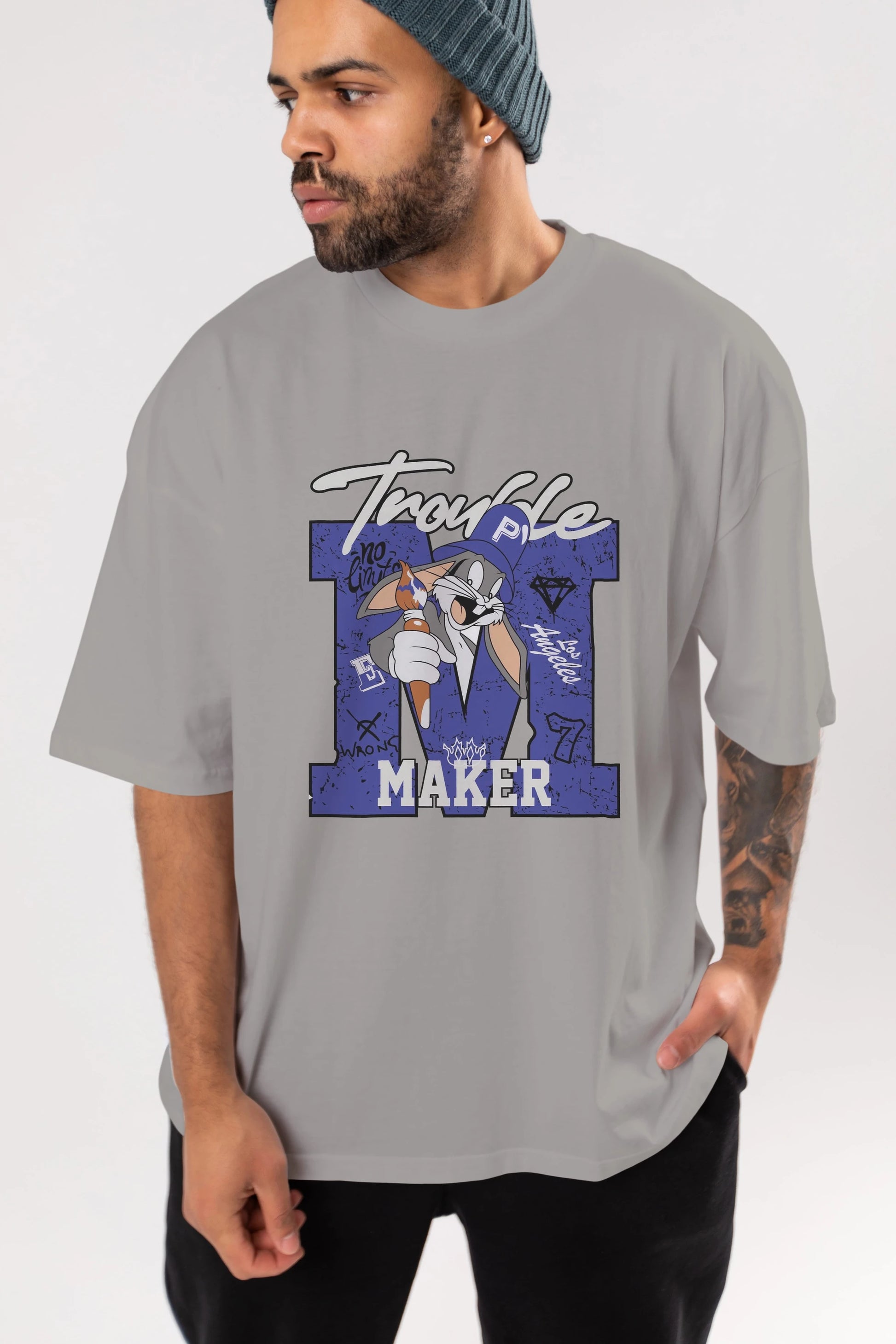 Bugs Bunny Ön Baskılı Oversize t-shirt Erkek Kadın Unisex %100 Pamuk Bisiklet Yaka tişort