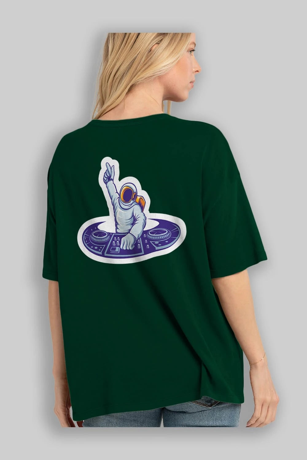 Astronaut Disk Jockey Party Sticker Arka Baskılı Oversize t-shirt Erkek Kadın Unisex