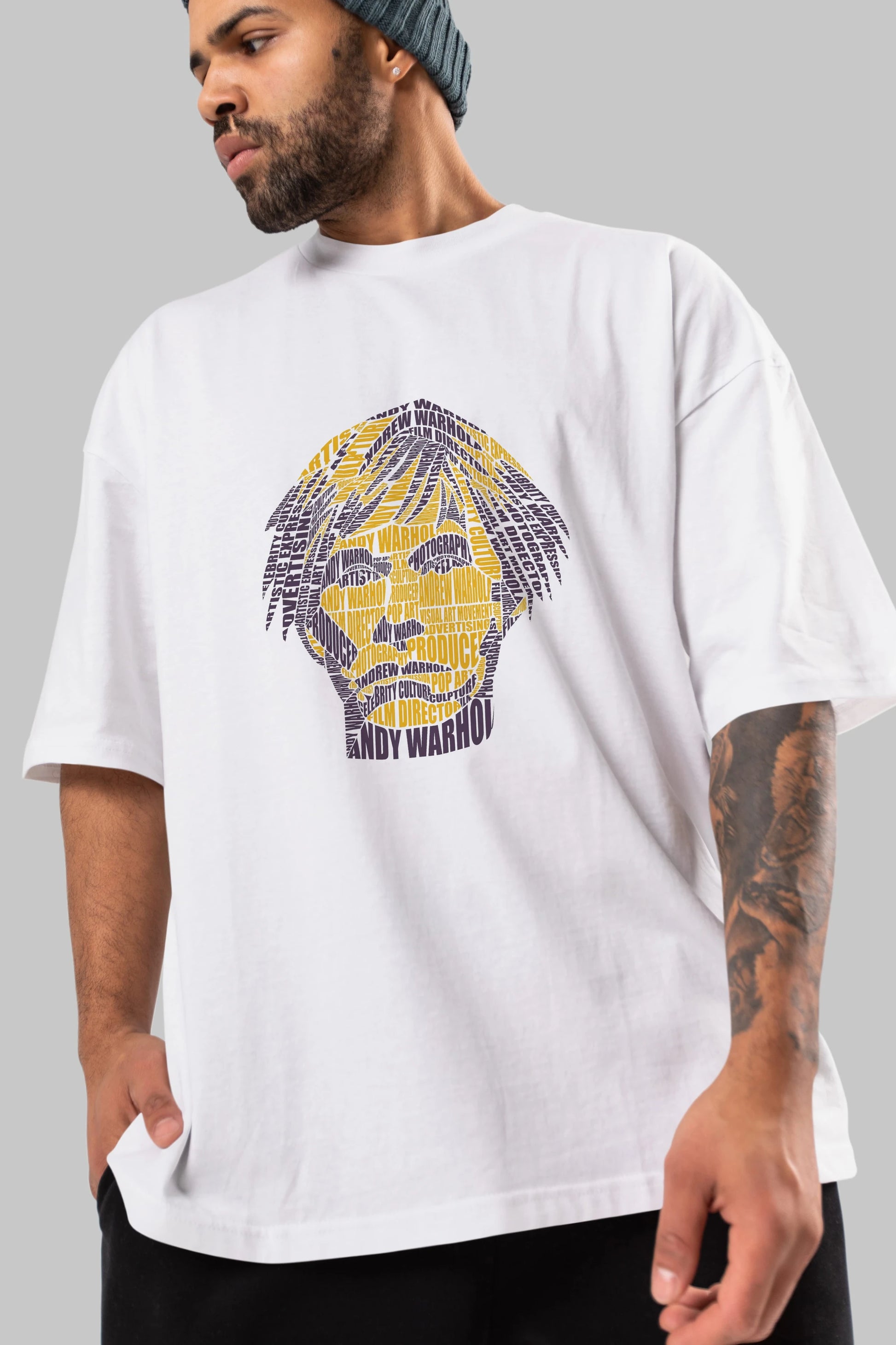 Andy Warhol Calligram Ön Baskılı Oversize t-shirt %100 pamuk Erkek Kadın Unisex