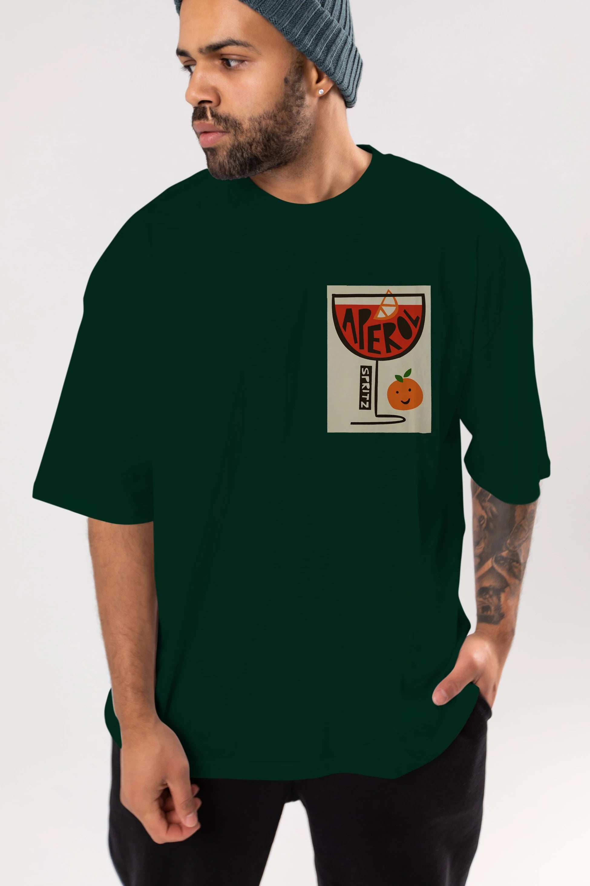 Aperol Spritz 9 Ön Sol Baskılı Oversize t-shirt Erkek Kadın Unisex %100 Pamuk Bisiklet Yaka tişort