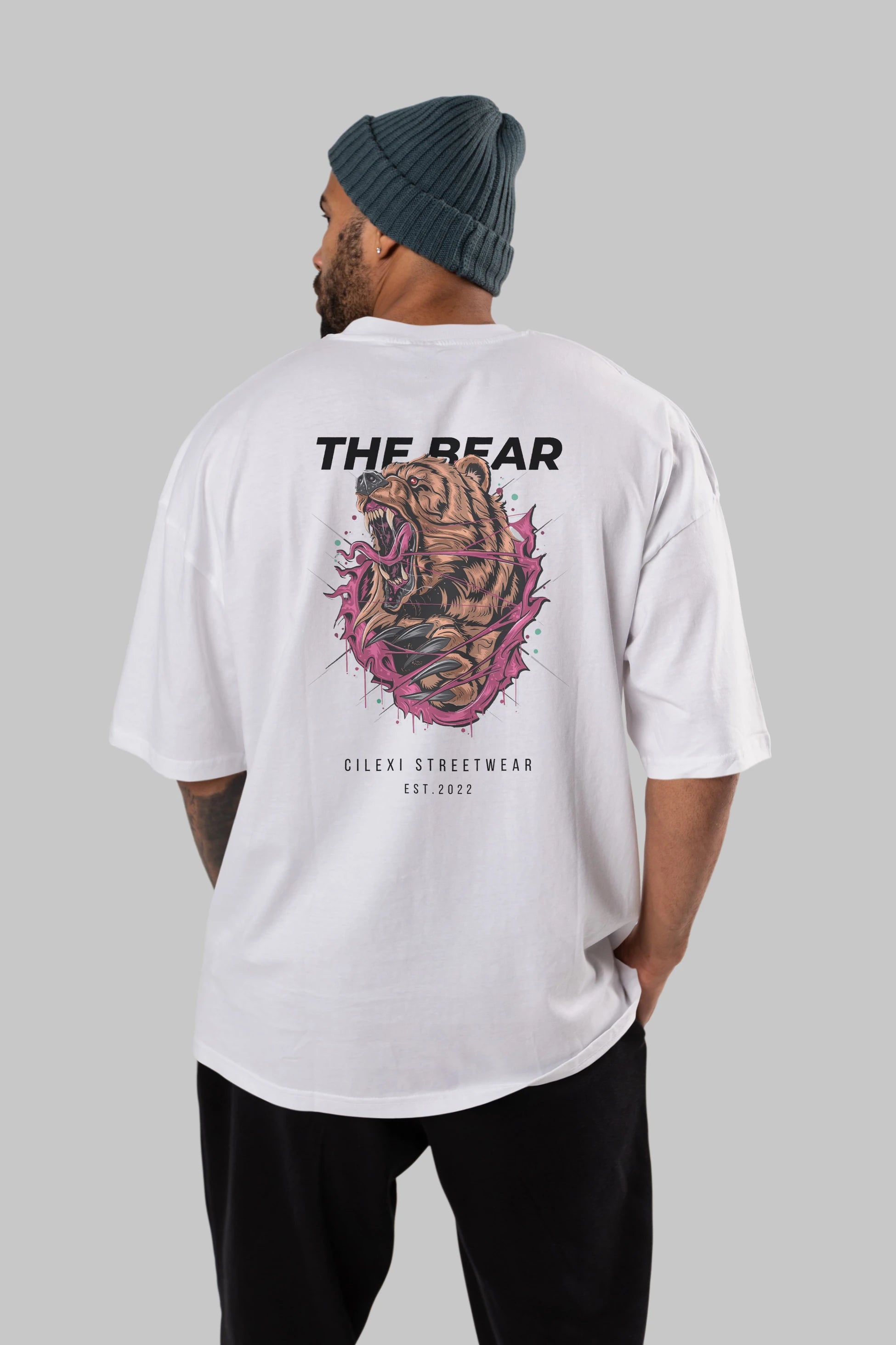 The Bear Arka Baskılı Oversize t-shirt Erkek Kadın Unisex %100 Pamuk