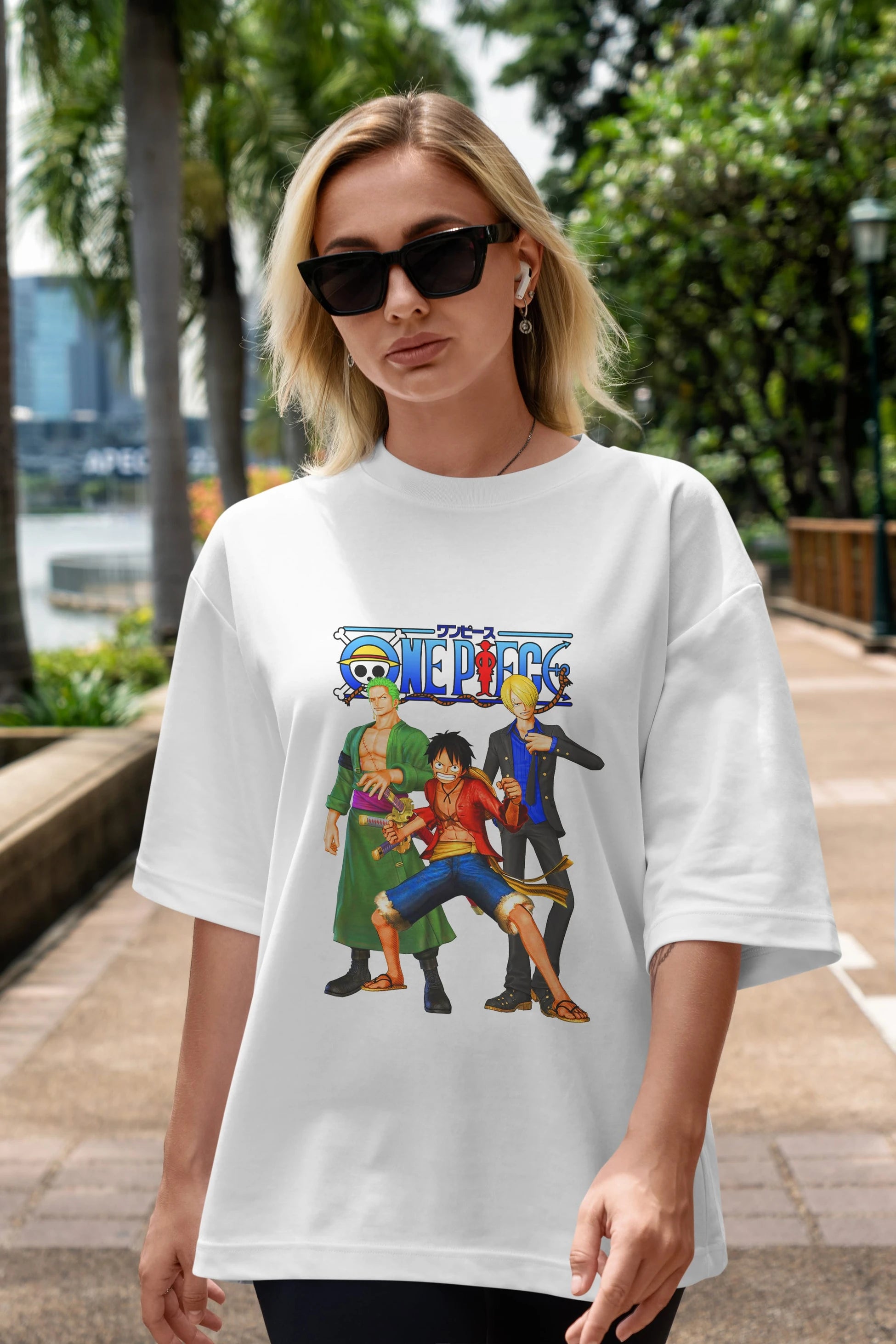 Luffy Sanji Zoro Anime Ön Baskılı Oversize t-shirt Erkek Kadın Unisex