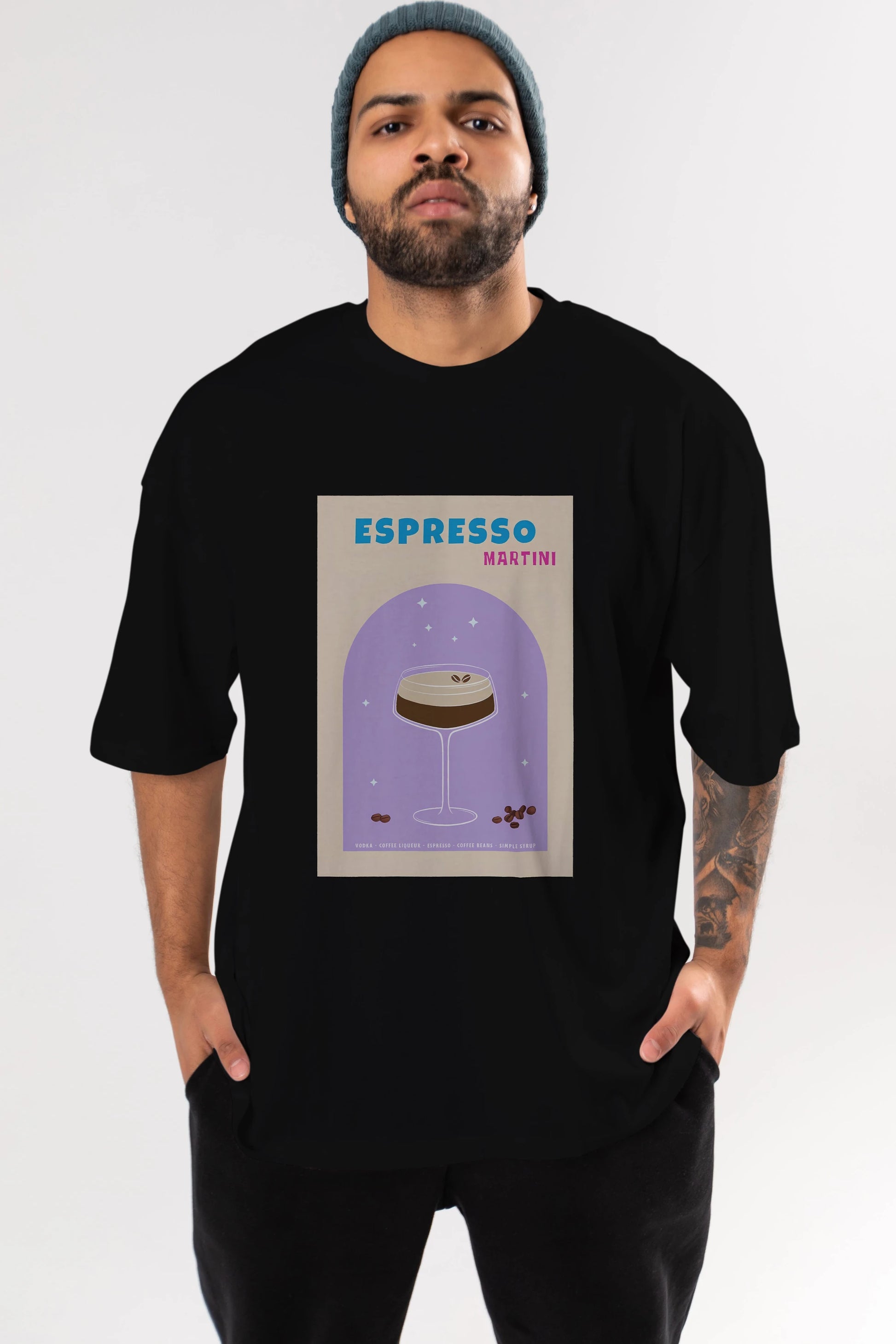 Espresso Martini 5 Ön Baskılı Oversize t-shirt Erkek Kadın Unisex %100 Pamuk Bisiklet Yaka tişort