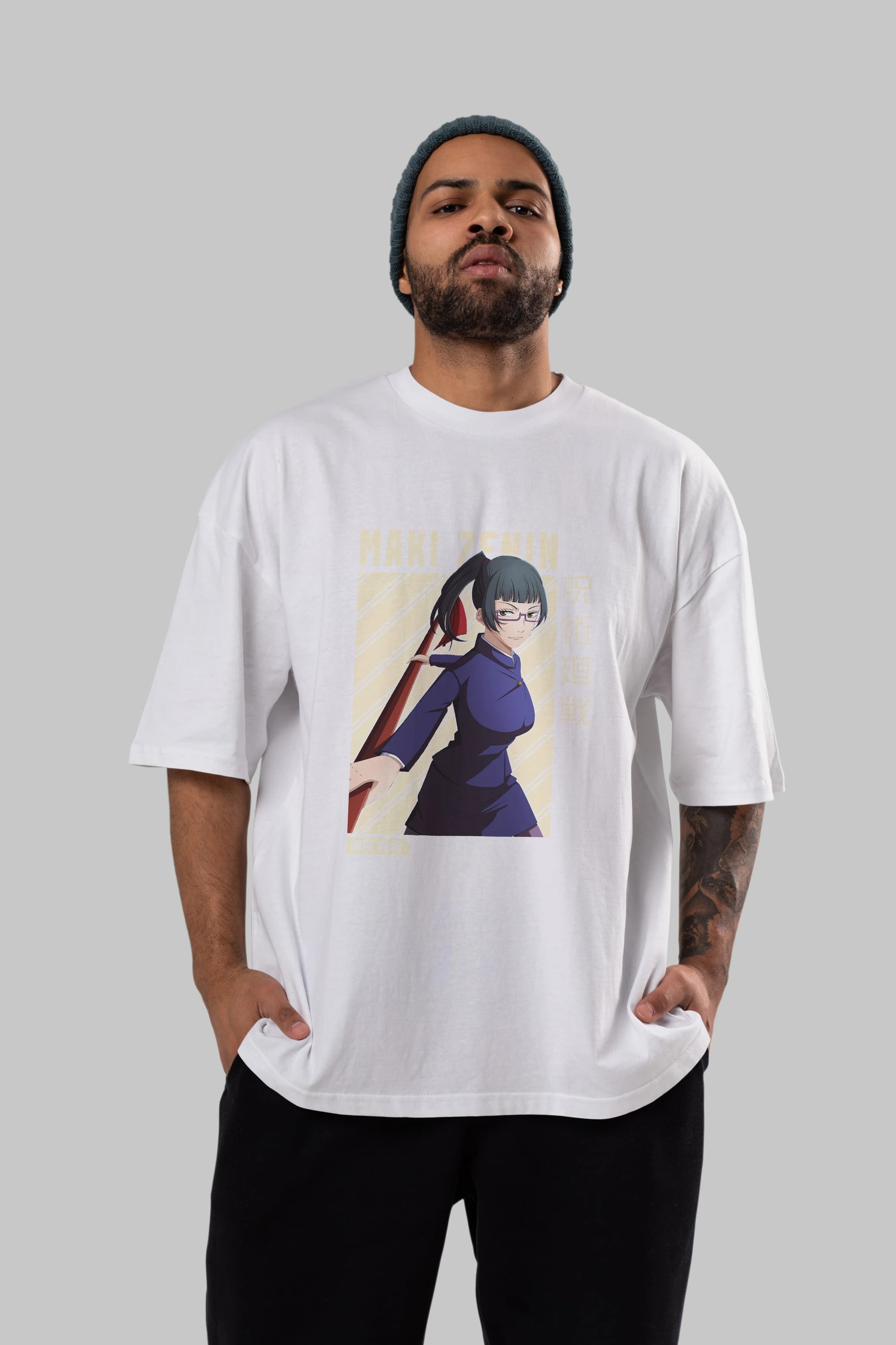 Maki Zenin CHAİNSAWMAN Anime Ön Baskılı Oversize t-shirt %100 pamuk Erkek Kadın Unisex