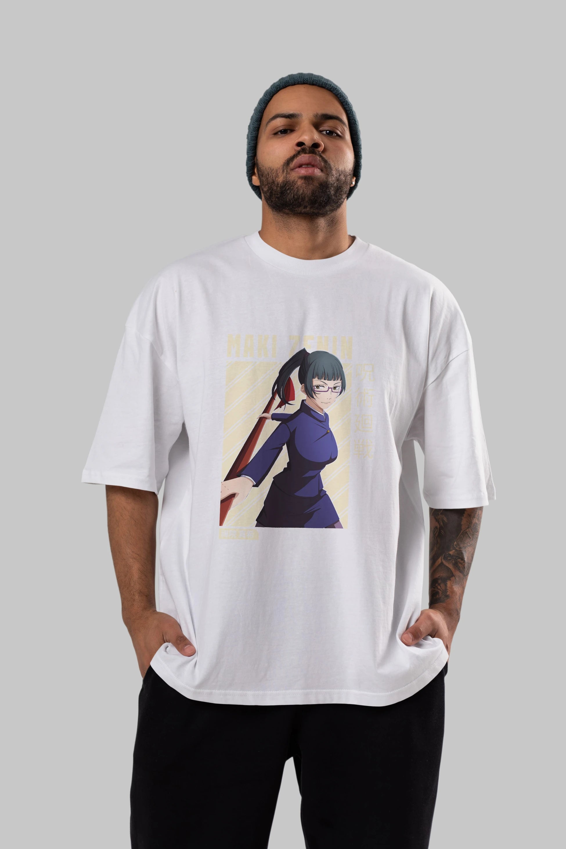 Maki Zenin CHAİNSAWMAN Anime Ön Baskılı Oversize t-shirt %100 pamuk Erkek Kadın Unisex