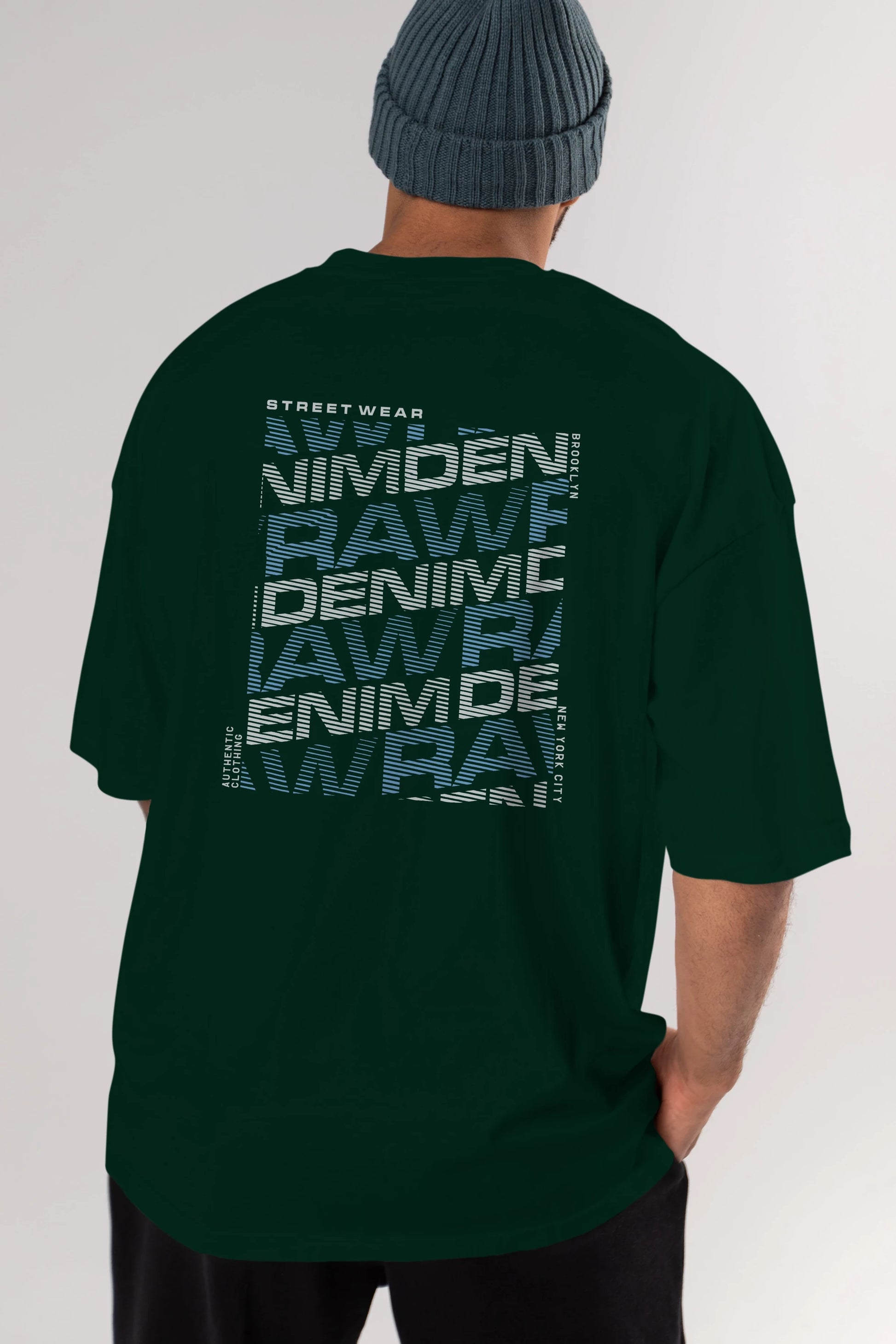 Raw Denim Arka Baskılı Oversize t-shirt Erkek Kadın Unisex