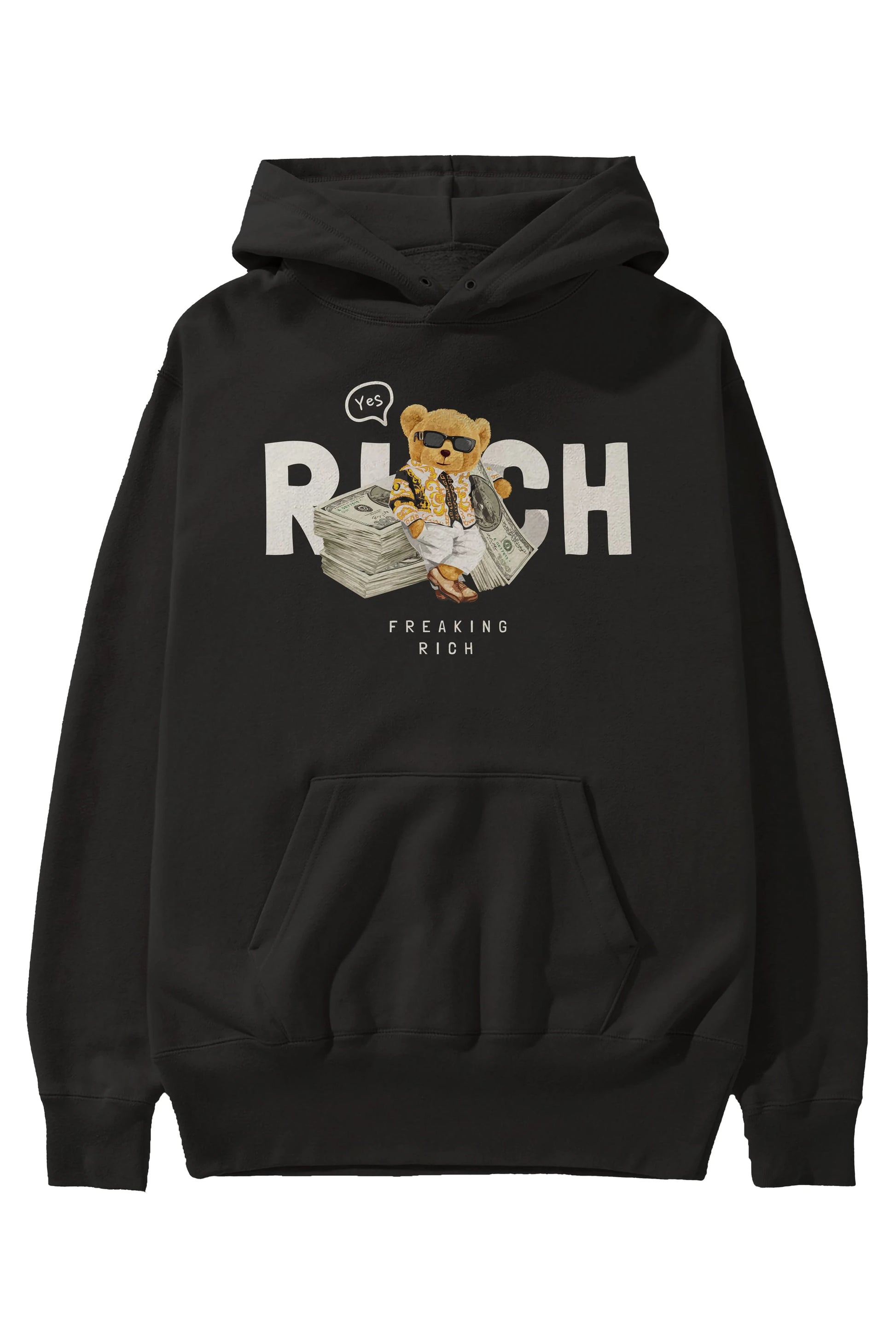 Teddy Bear Freakıng Rich Ön Baskılı Hoodie Oversize Kapüşonlu Sweatshirt Erkek Kadın Unisex