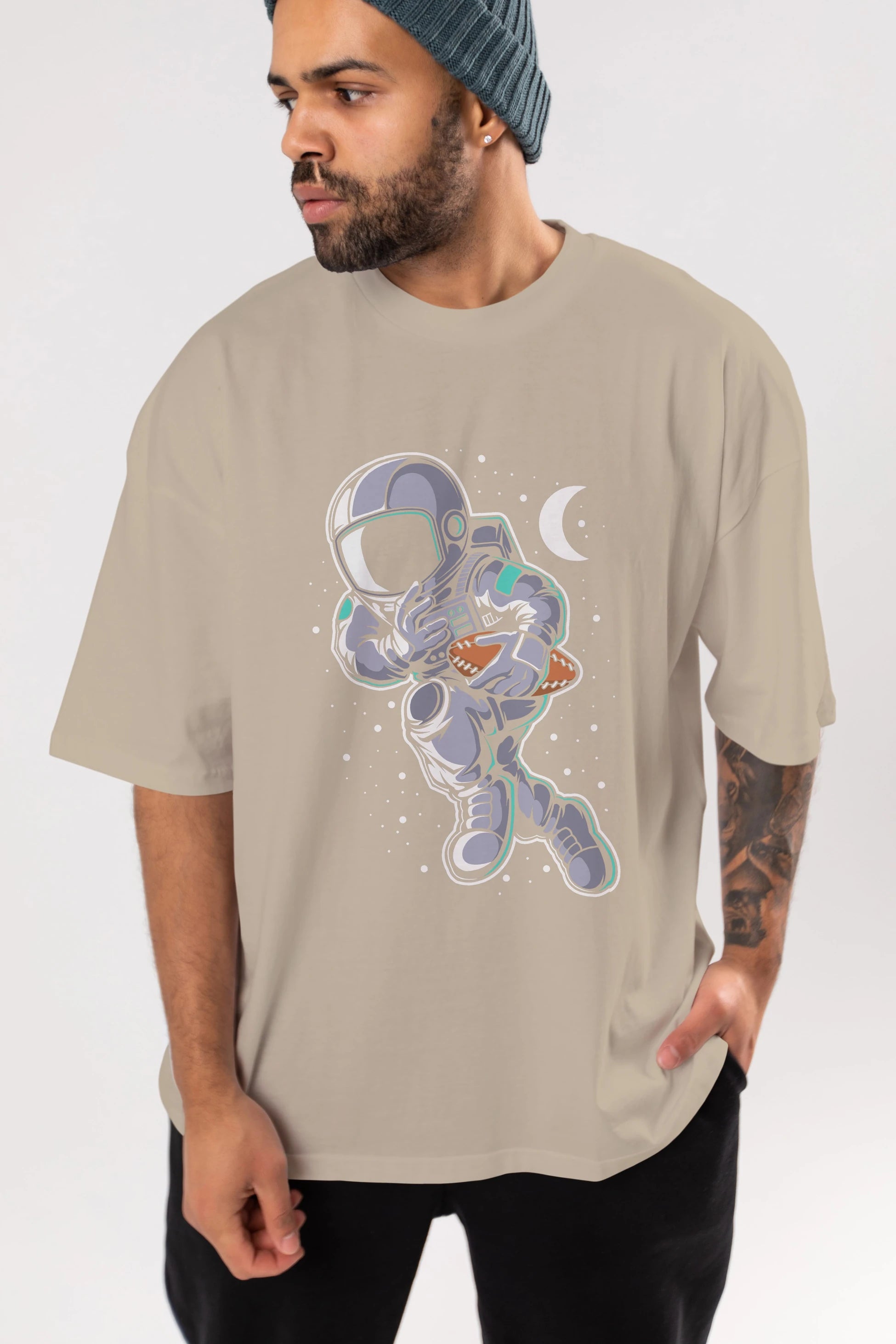 Astronaut Rugby Ön Baskılı Oversize t-shirt Erkek Kadın Unisex