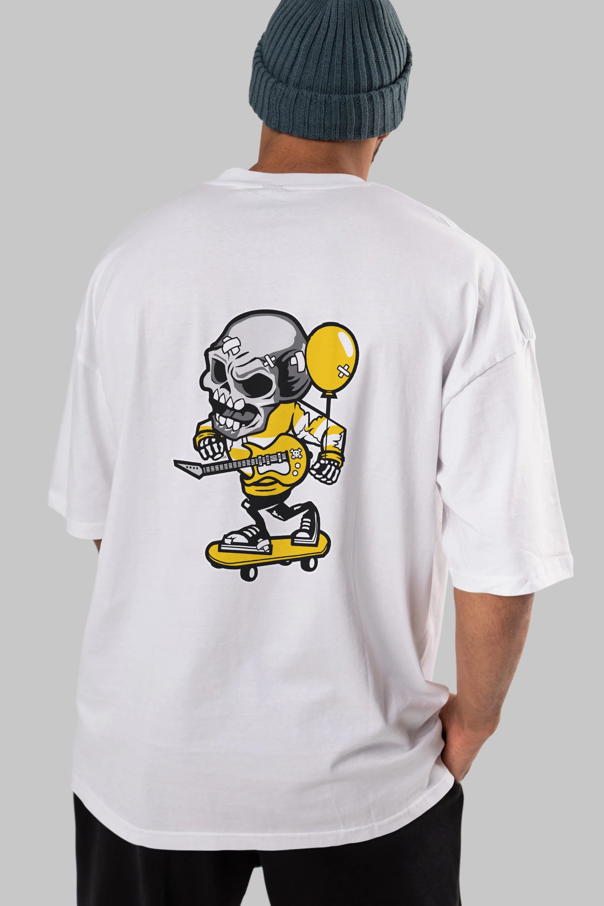 Skull Skater Arka Baskılı Oversize t-shirt Erkek Kadın Unisex %100 Pamuk tişort