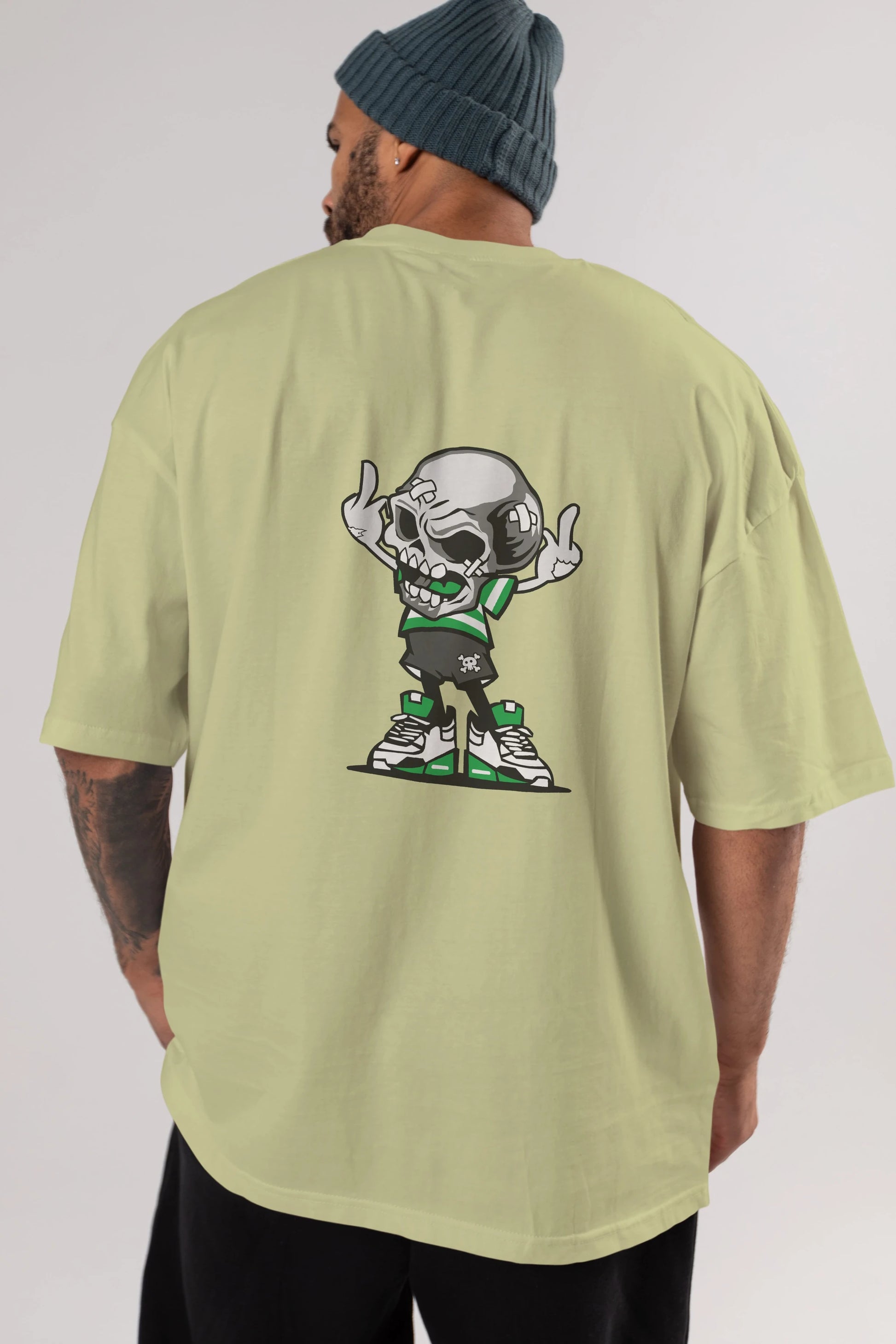 Skull F Hand Arka Baskılı Oversize t-shirt Erkek Kadın Unisex %100 Pamuk tişort