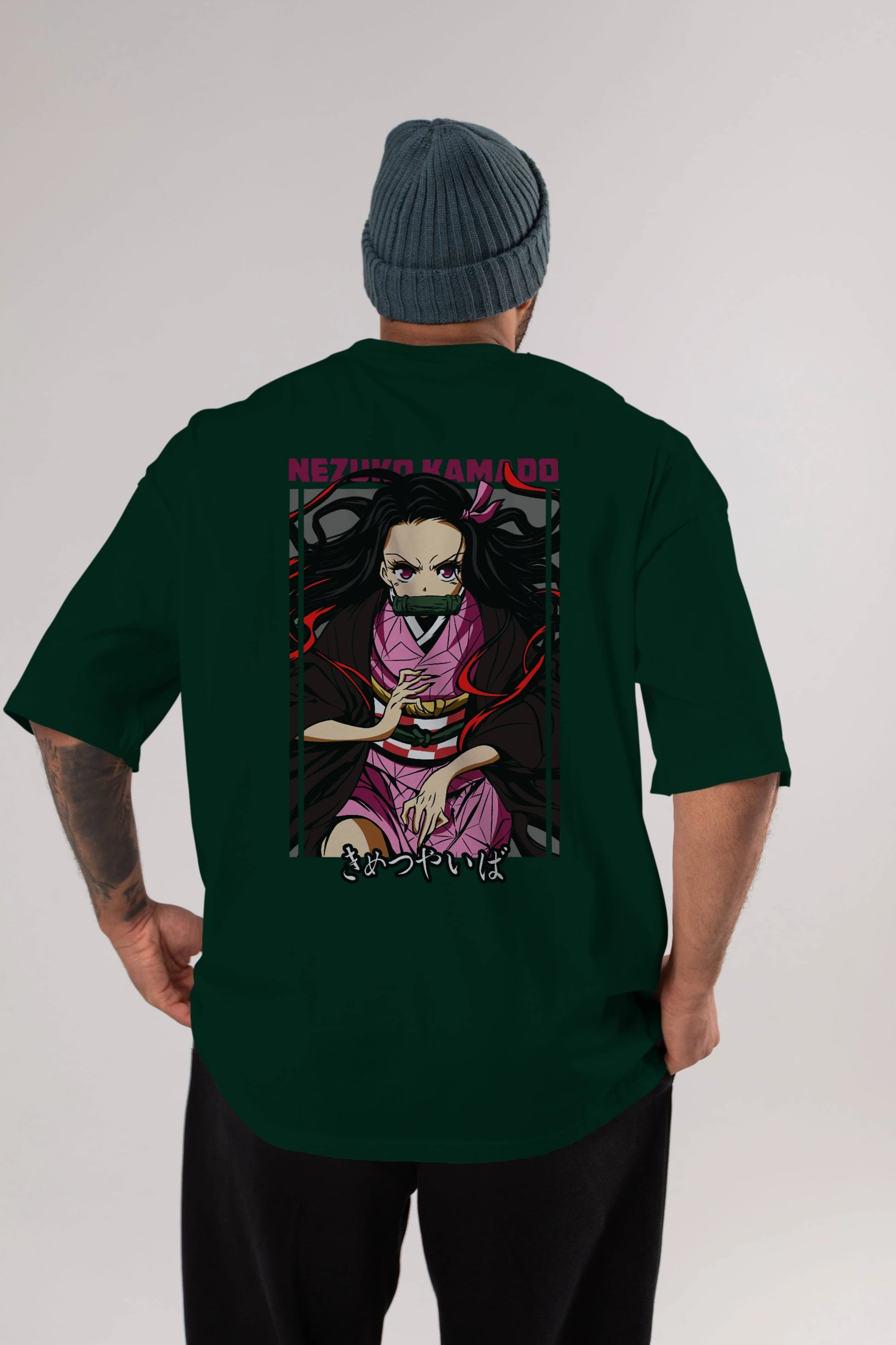 Nezuko Kamado 1 Anime Arka Baskılı Oversize t-shirt Erkek Kadın Unisex