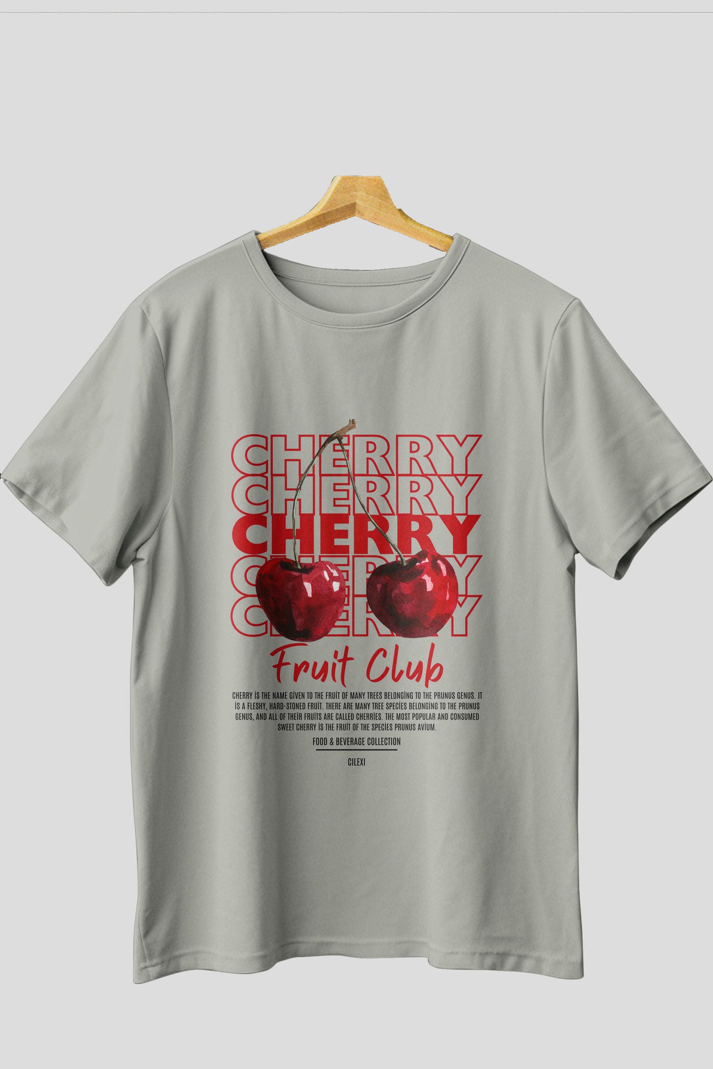 Cherry Ön Baskılı Oversize t-shirt Erkek Kadın Pamuk Bisiklet Yaka tişort