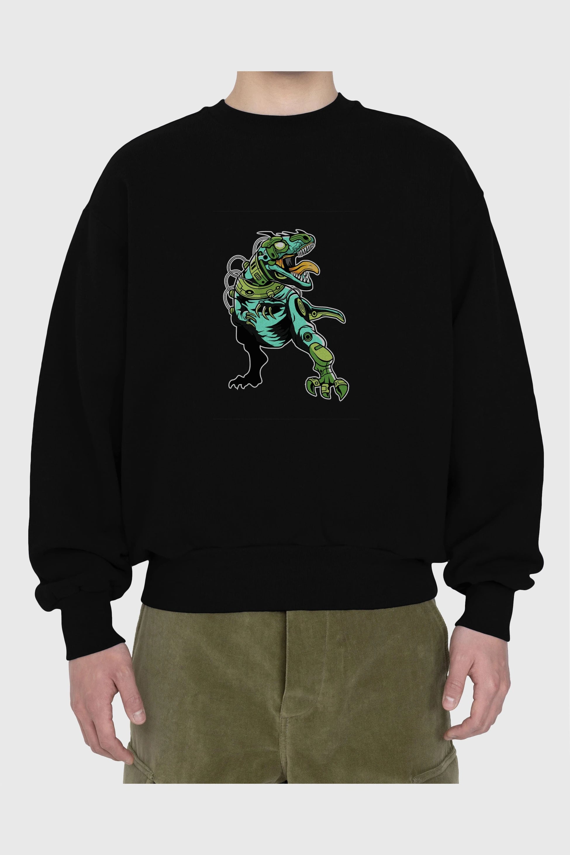 Trex Robot Ön Baskılı Oversize Sweatshirt Erkek Kadın Unisex
