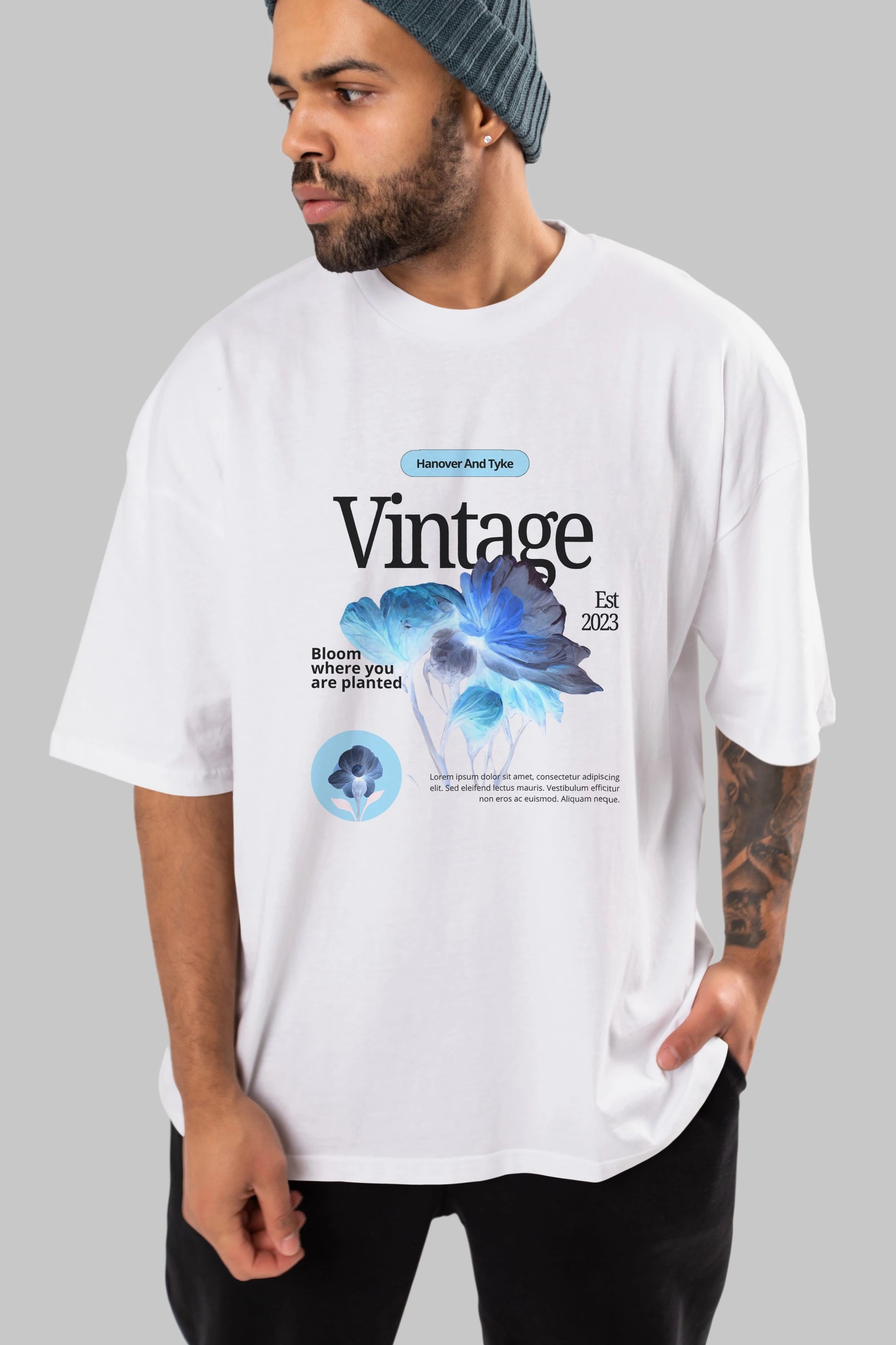 Vintage Çiçek Ön Baskılı Oversize t-shirt Erkek Kadın Unisex