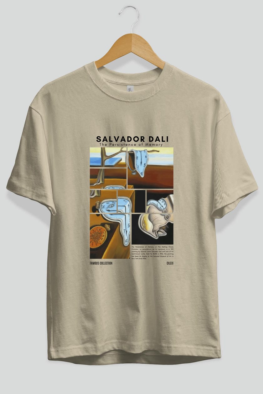 Salvador Dali ön Baskılı Oversize t-shirt Erkek Kadın Bisiklet Yaka Pamuk tişort