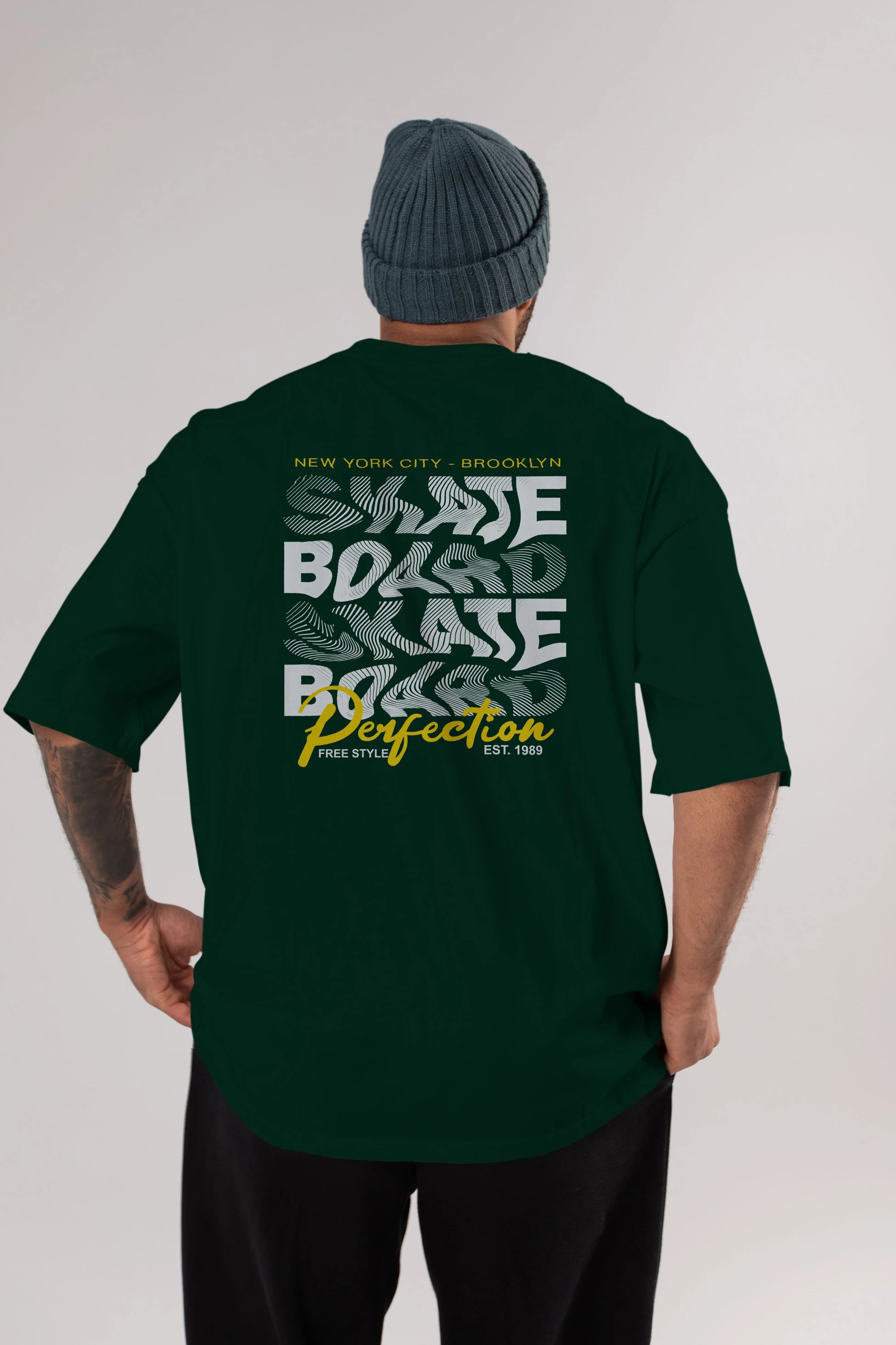 New York City and Brooklyn Arka Baskılı Oversize t-shirt Erkek Kadın Unisex
