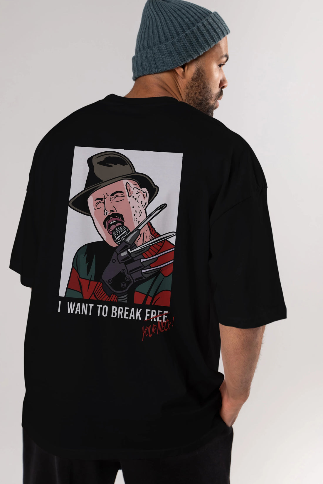 Freddy Merkrueger Arka Baskılı Oversize t-shirt Erkek Kadın Unisex %100 Pamuk tişort