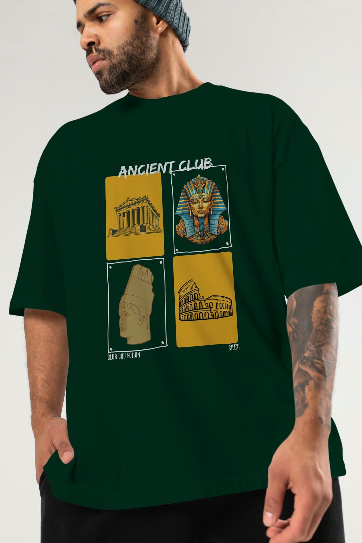 Ancient Club ön Baskılı Oversize t-shirt Erkek Kadın %100 Pamuk Bisiklet Yaka tişort