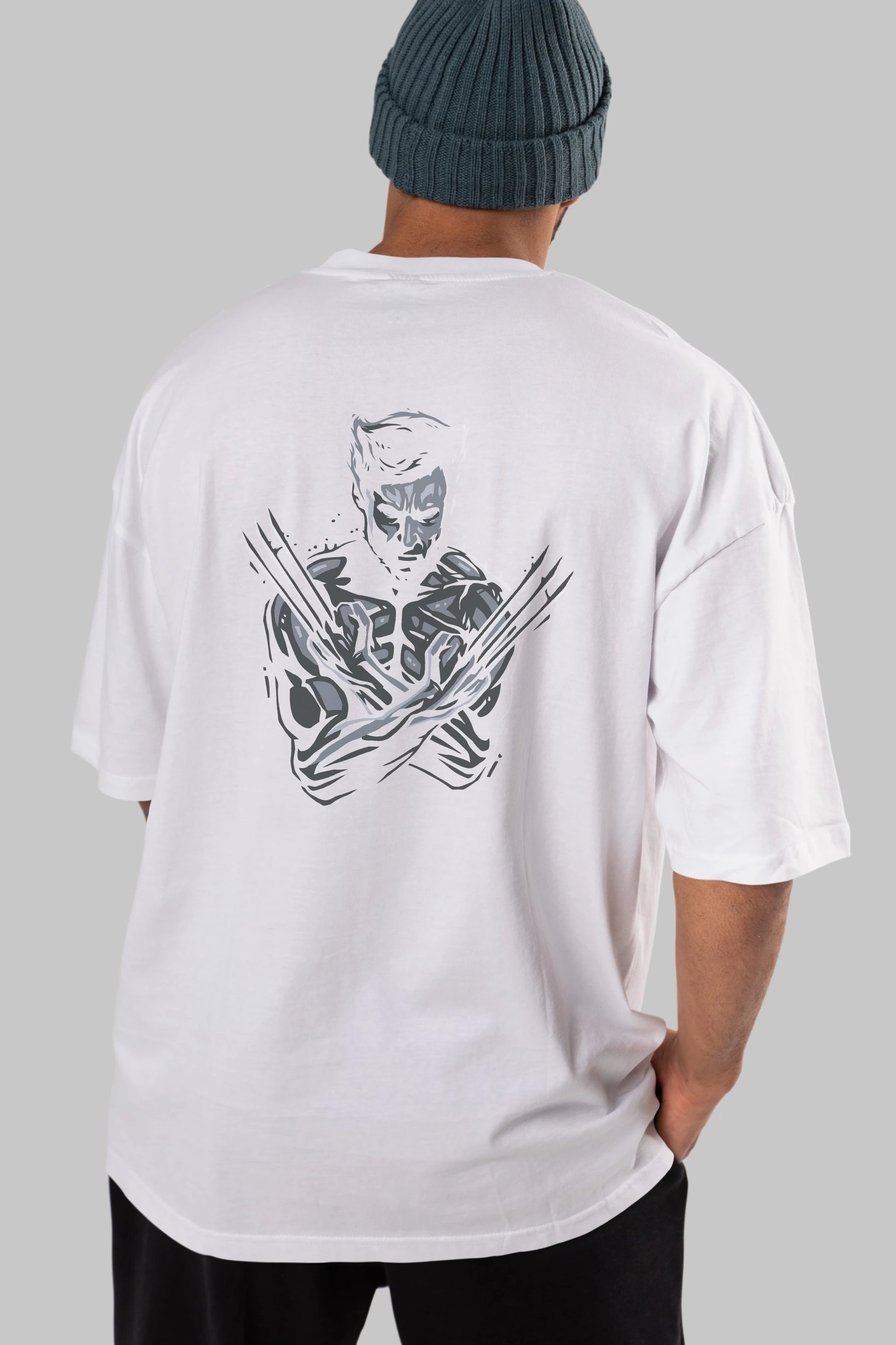 Wolverine Arka Baskılı Oversize t-shirt Erkek Kadın Unisex %100 Pamuk Bisiklet Yaka tişort