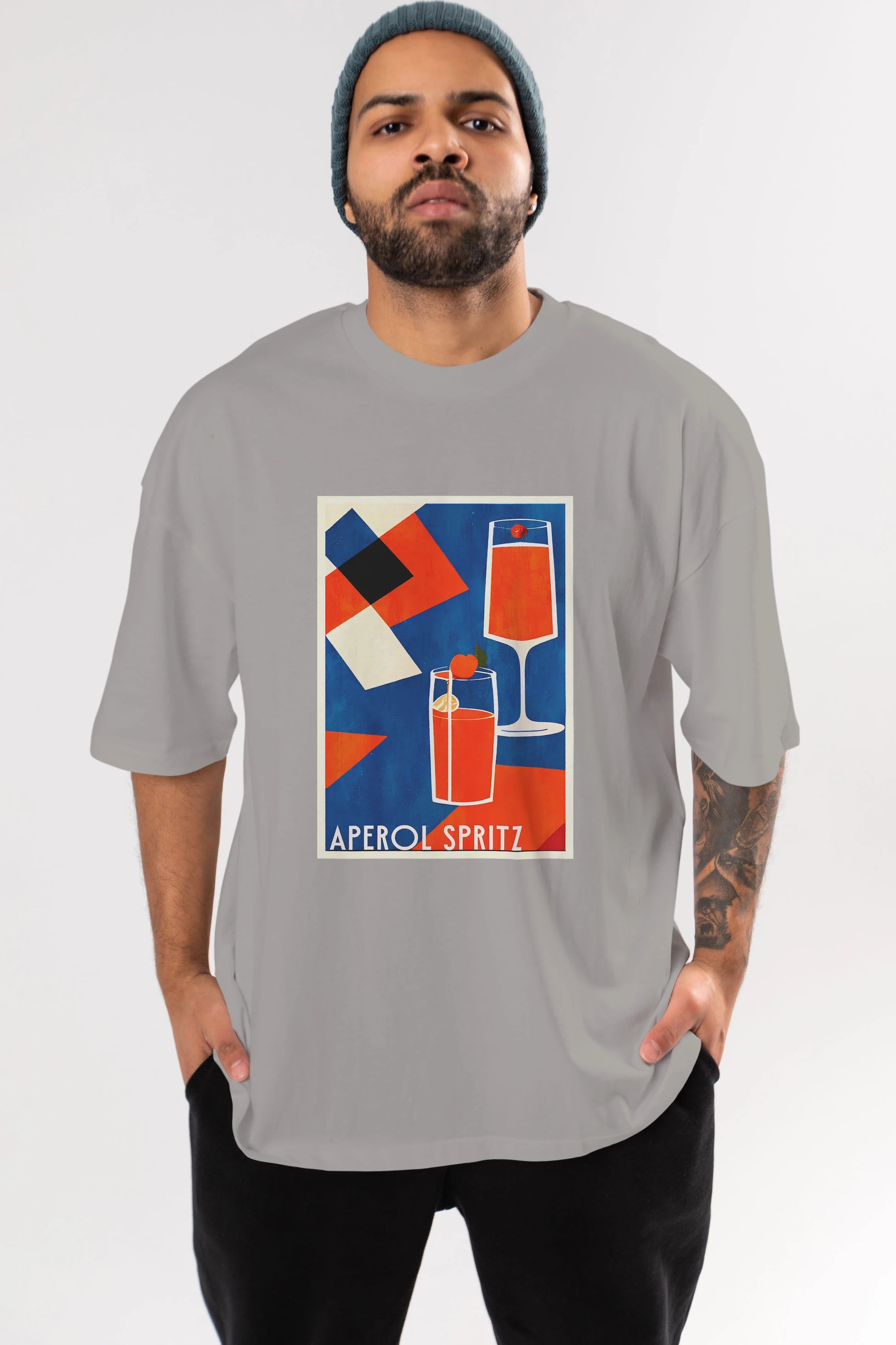 Aperol Spritz 4 Ön Baskılı Oversize t-shirt Erkek Kadın Unisex %100 Pamuk Bisiklet Yaka tişort