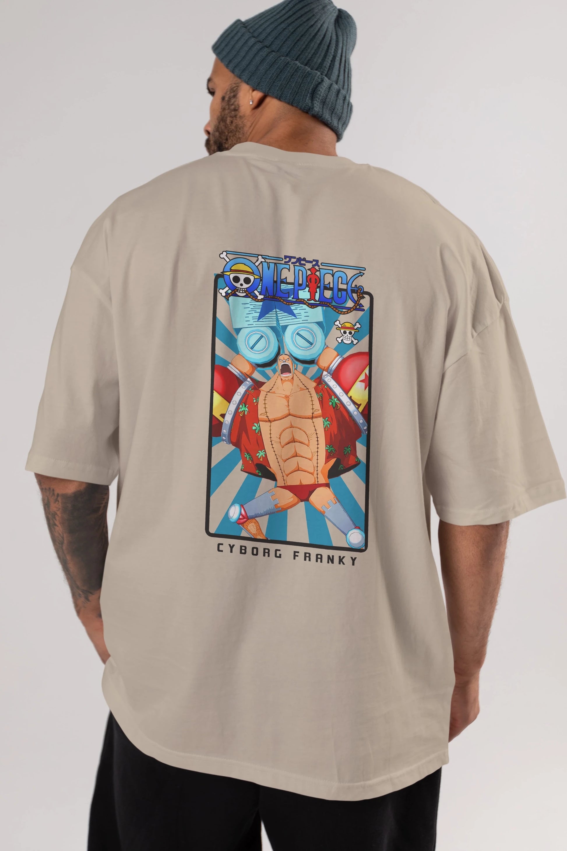 Franky Anime Arka Baskılı Oversize t-shirt Erkek Kadın Unisex %100 pamuk tişort