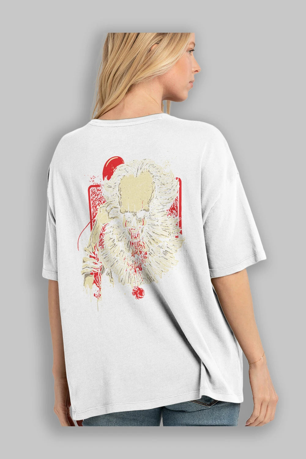 it (2) Arka Baskılı Oversize t-shirt Erkek Kadın Unisex %100 Pamuk Bisiklet Yaka tişort