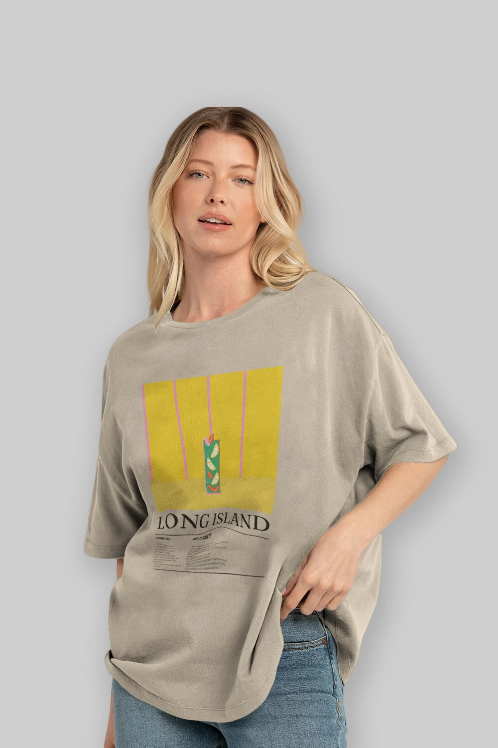 Long Island Kokteyl Ön Baskılı Oversize t-shirt Erkek Kadın %100 Pamuk Bisiklet Yaka tişort