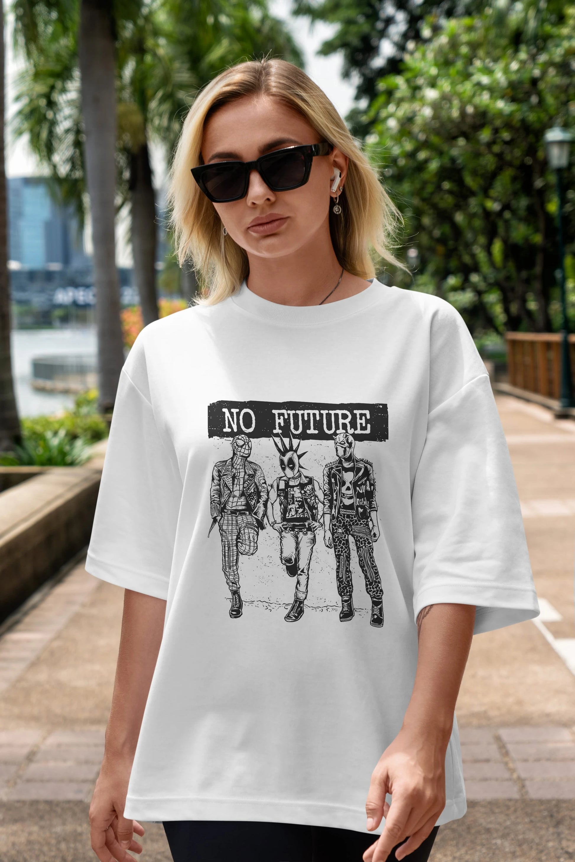 No Future Ön Baskılı Oversize t-shirt Erkek Kadın Unisex %100 Pamuk tişort