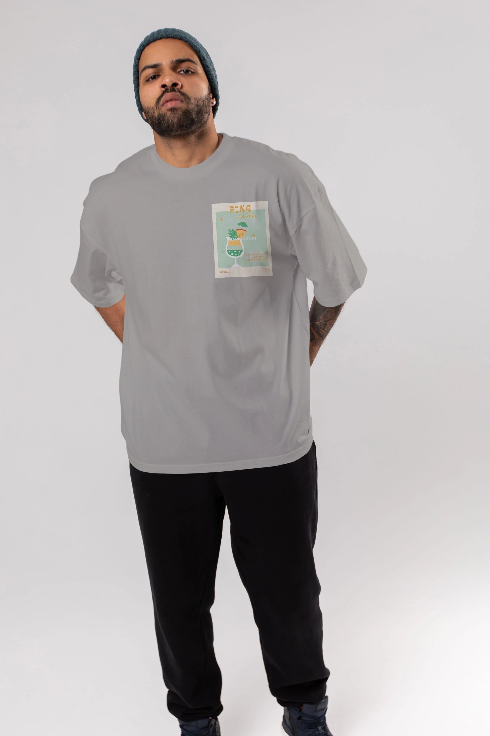 Pina Colada Ön Sol Baskılı Oversize t-shirt Erkek Kadın Unisex %100 Pamuk Bisiklet Yaka tişort